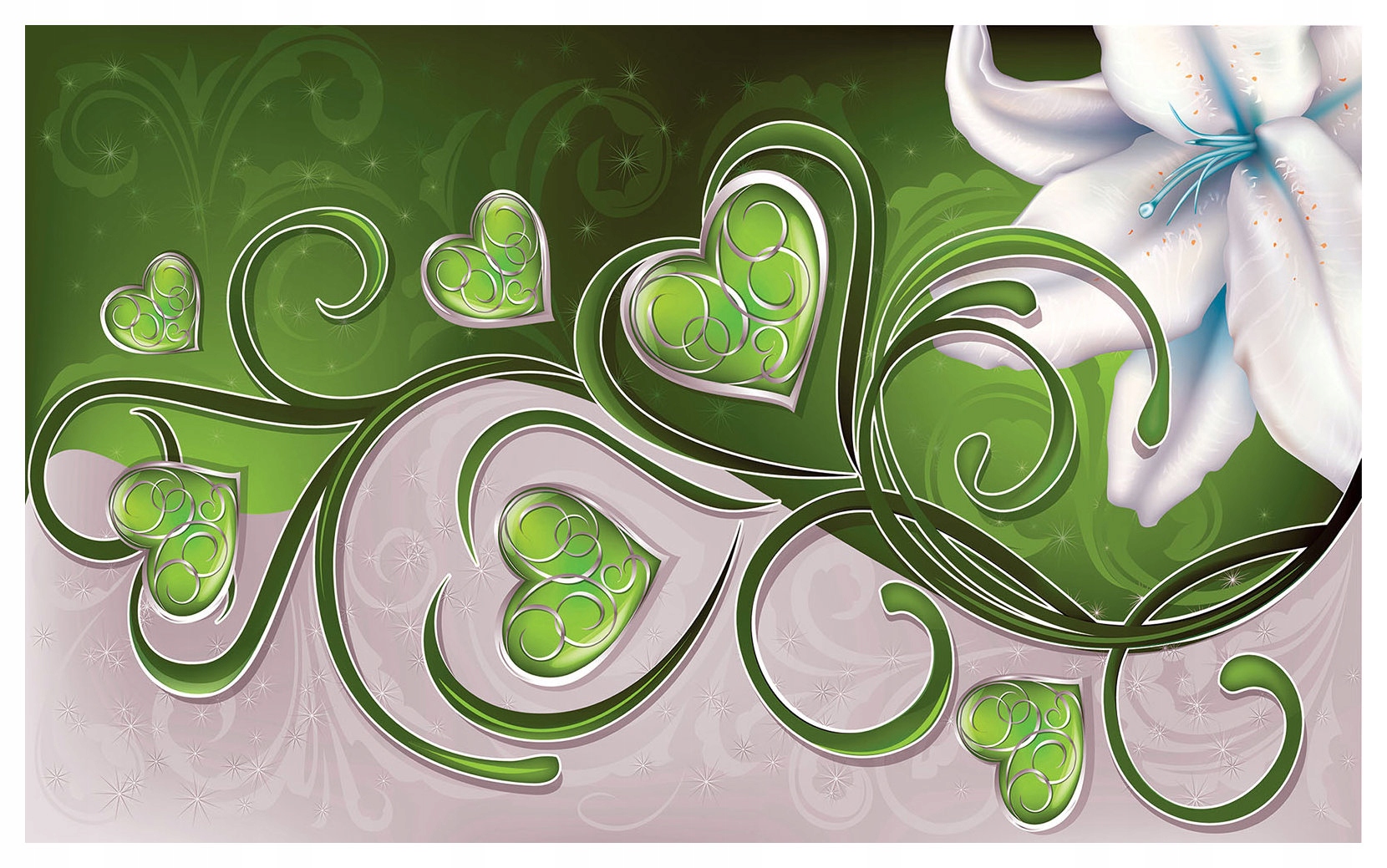 Fototapeta Zelená srdce a lilie romantická atmosféra 368x254 lepidlo