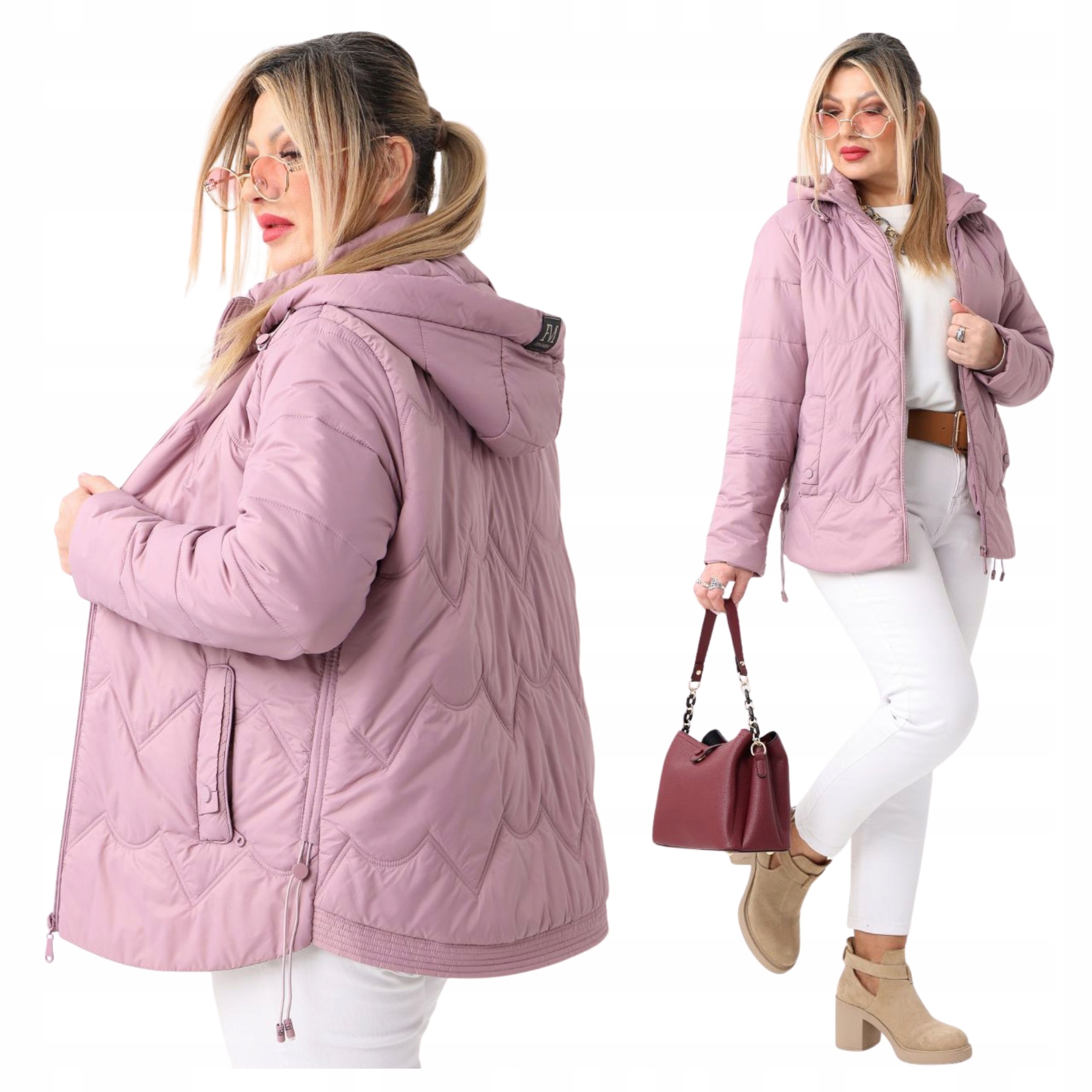 Kurtka Damska Pikowana Lekka Z Kapturem Przejściowa Duże Rozmiary