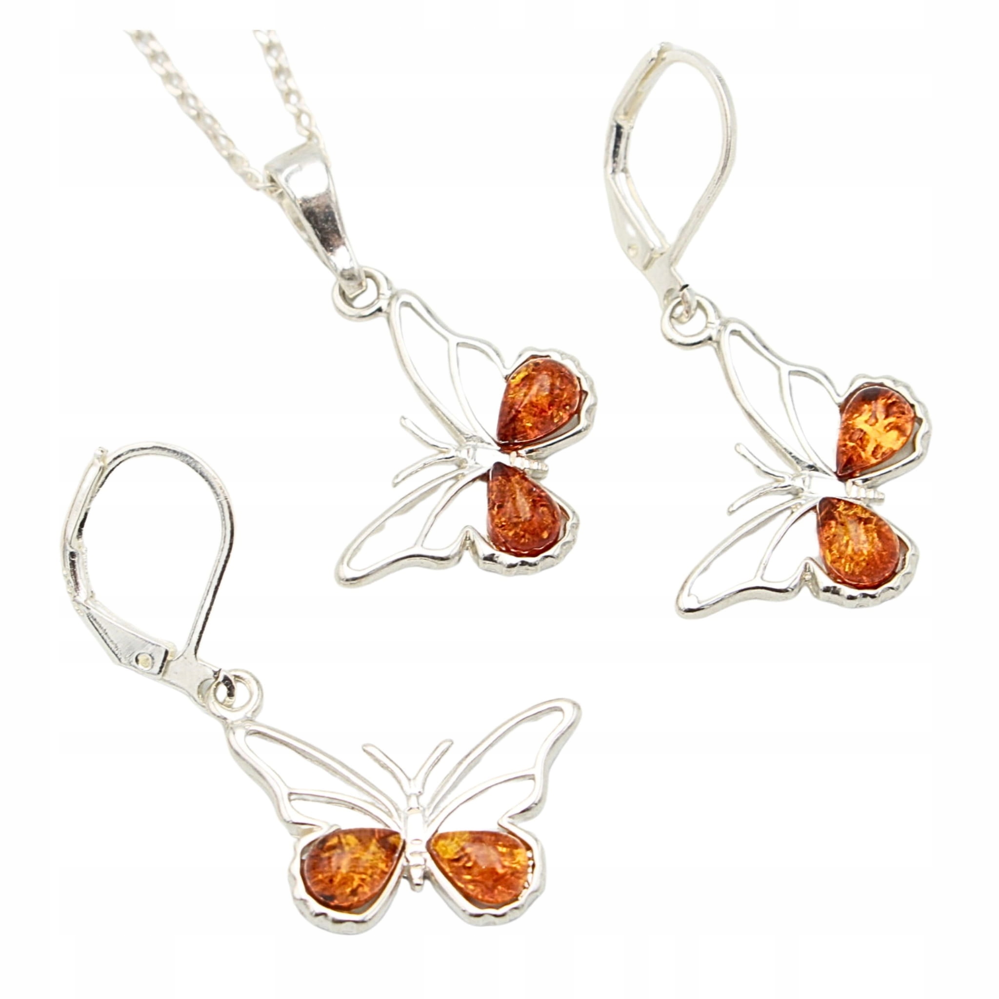 Motýli Komplet Šperků sada Stříbro Jantarová