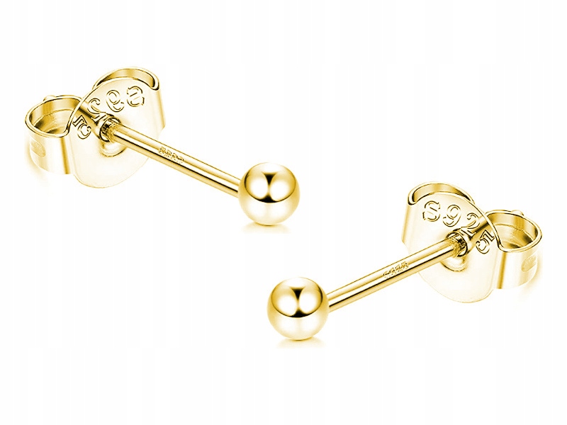 

Pozłacane Srebrne Kolczyki Gładkie Kule Kulki 3MM