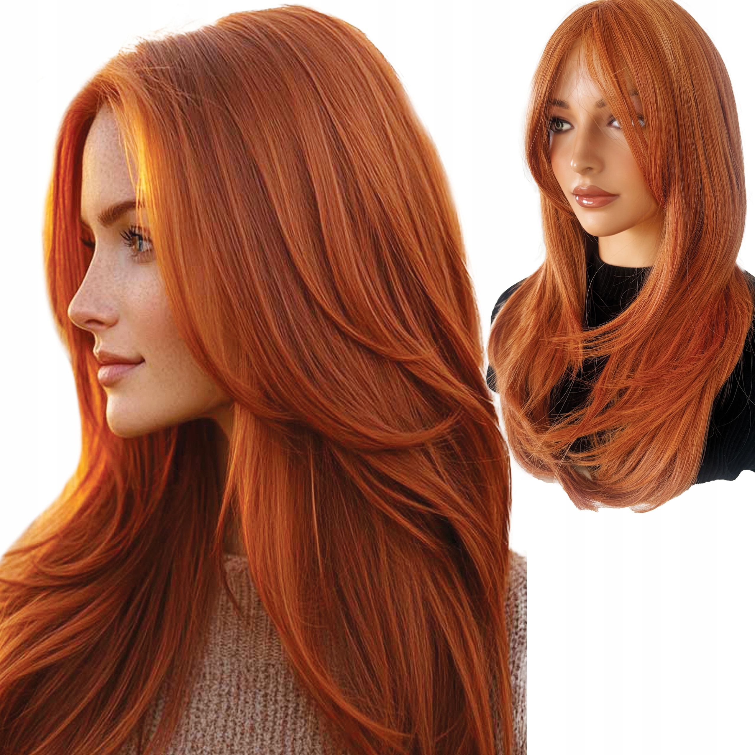 Paruka ze syntetických vlasů Ruda stínovaná s dlouhou ofinou Prosta rudá