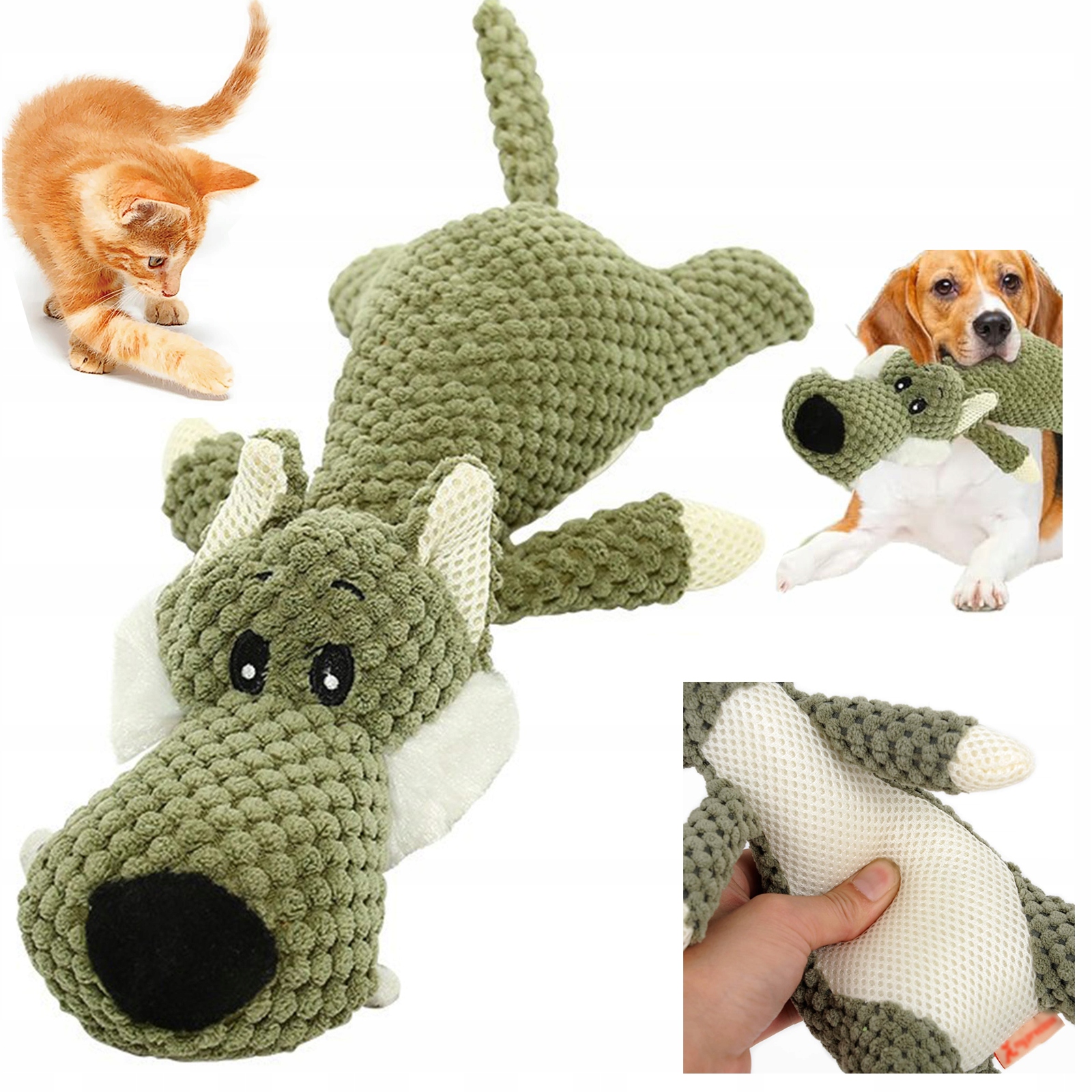 Levně Hračka pro psy a kočky XXL plyšová k žvýkání, plyšové vycpané zvíře s pískátkem, silný velký vlk