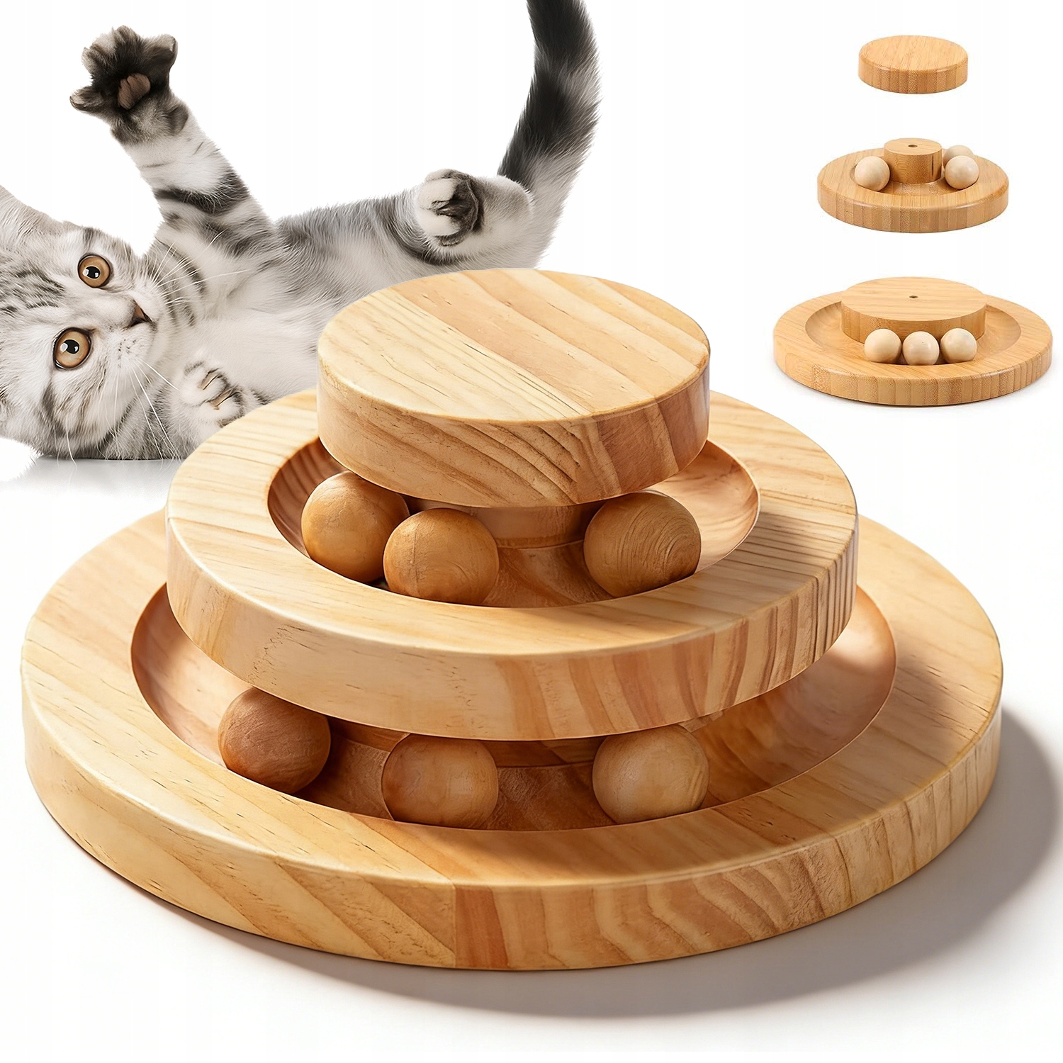 Levně Interaktivní Dřevěná Hračka Pro Kočky Se Dvěma Dráhami A Kuličkou
