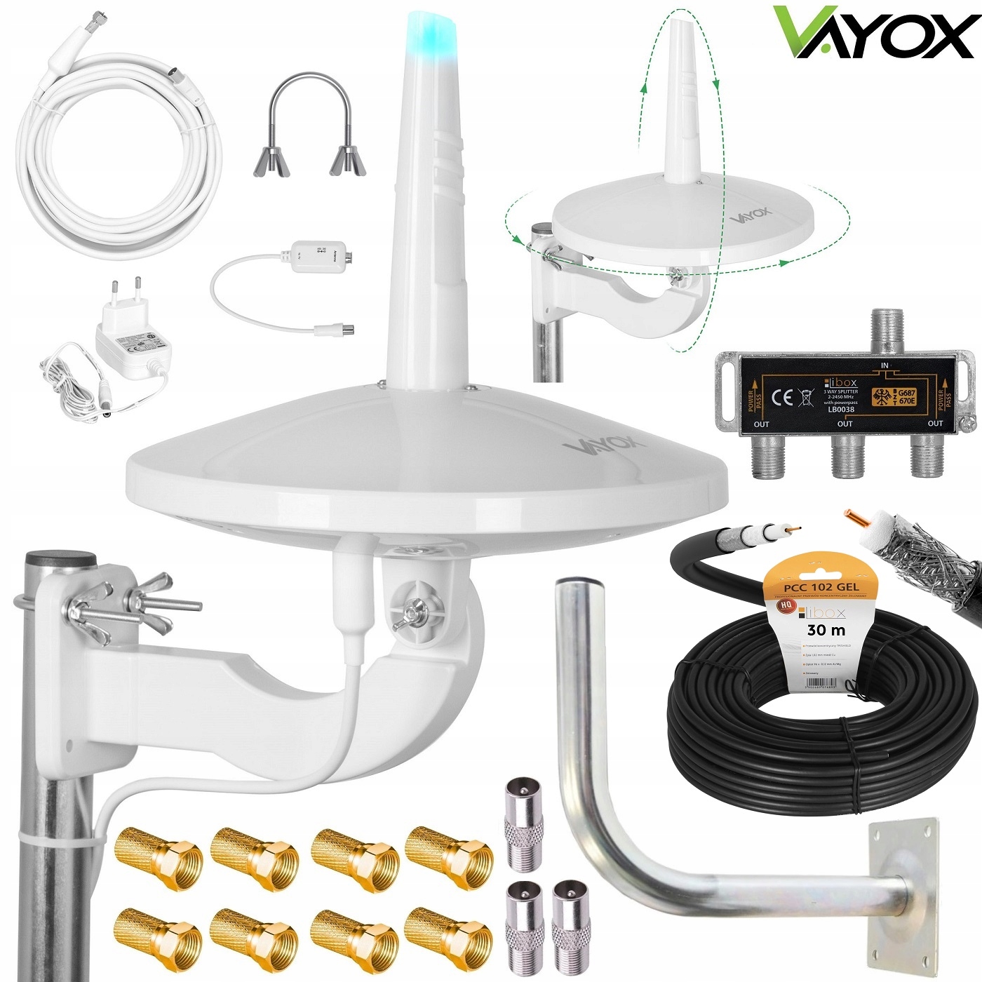 Všesměrová Kombo Anténa DVB-T2 MUX8 Sada 2 Tv Vayox