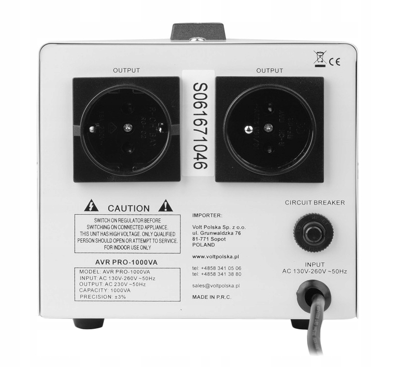 STABILIZATOR NAPIĘCIA AVR PRO 1000 3% PRECYZYJNY POD AGREGAT FOTOWOLTAIKĘ Kod producenta 5AVRZP1000