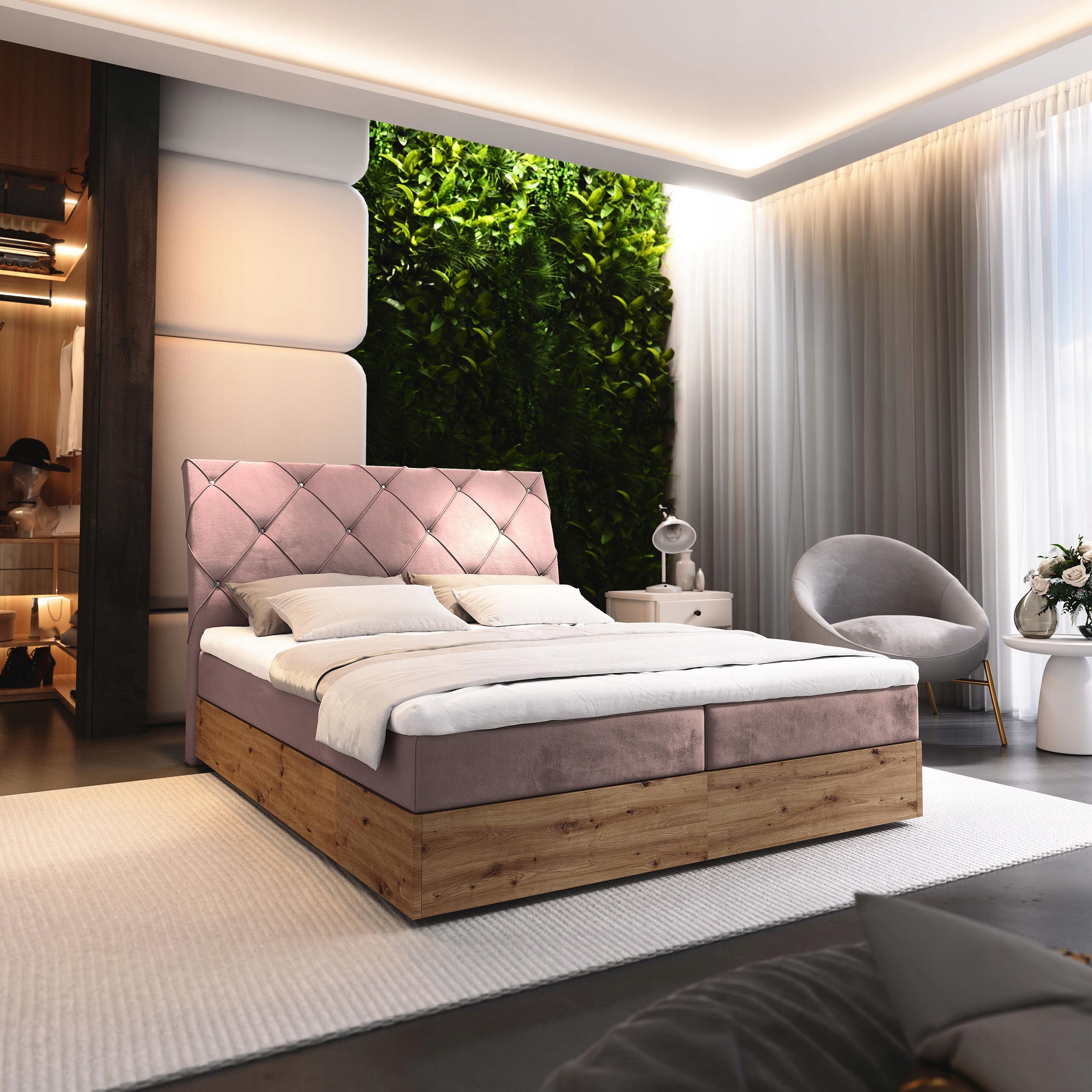 Kontinentální postel Vellano 180x200 cm Matrace Bonell pohodlná růžová
