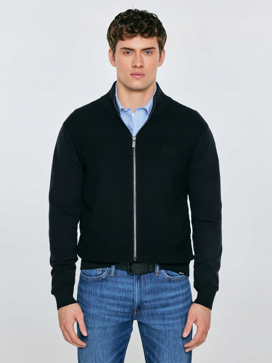 Big Star Pánský rozepínací svetr se stojáčkem černý Anton 906 3XL