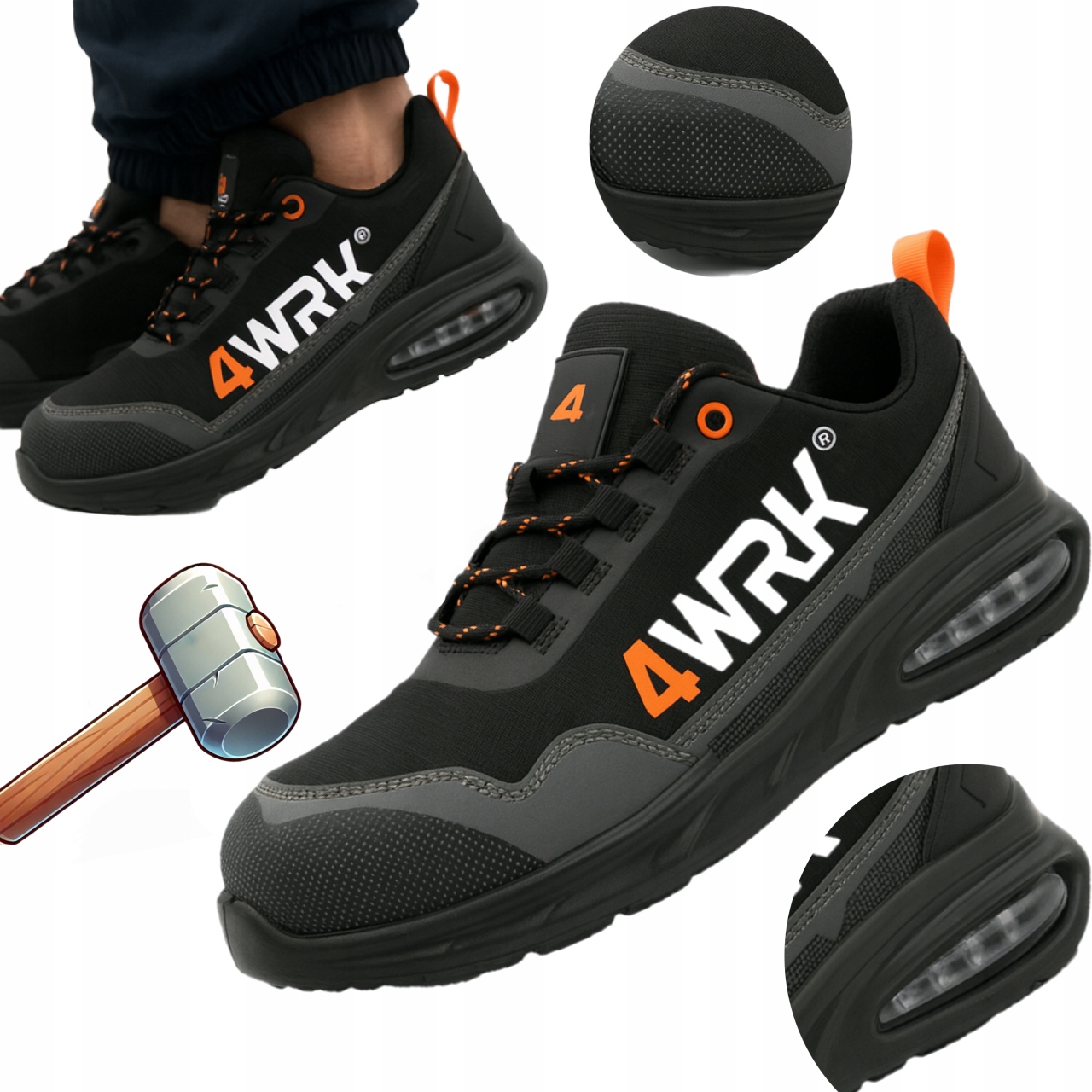 Buty robocze męskie Z PODNOSKIEM PÓŁBUTY BHP lekkie wygodne Podeszwa AIR