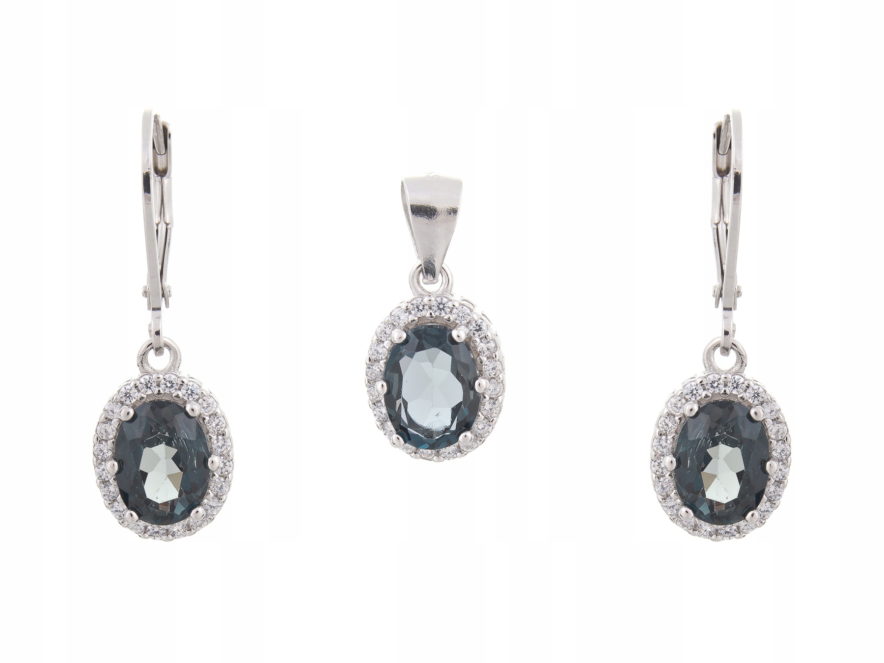 Postříbřená Sada (rhodiovaná) Náhrdelník Přívěsek London Topaz Přírodní