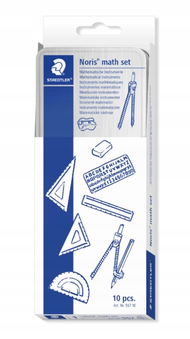 Matematyczne PRZYBORY do SZKOŁY Duże Przybory GEOMETRYCZNE Szkolne 10Elem. Kolor Odcienie szarości i srebra