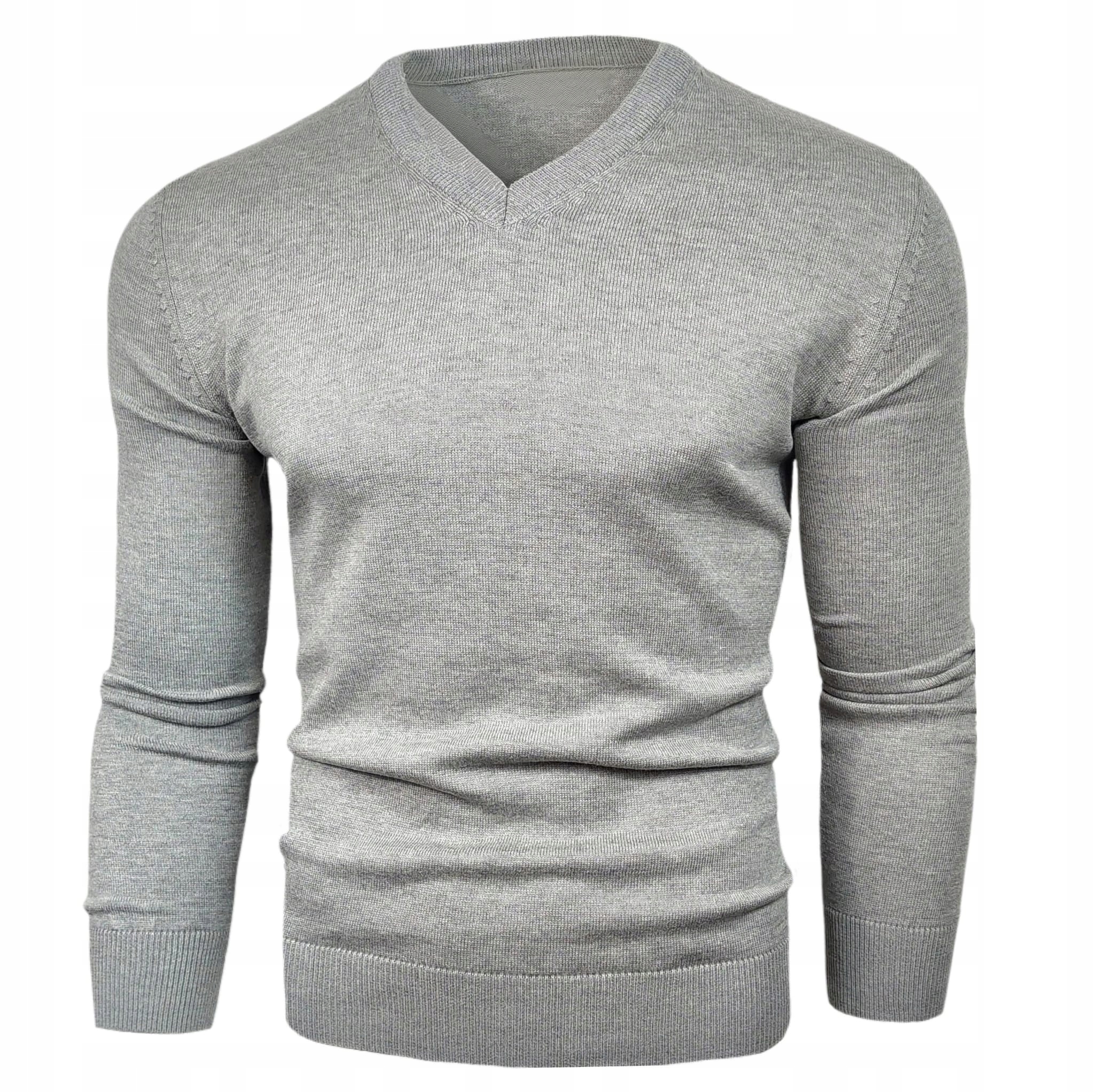 Pánský svetr s výstřihem do V Bavlněný Pohodlný Elegantní Šedý vel. XL