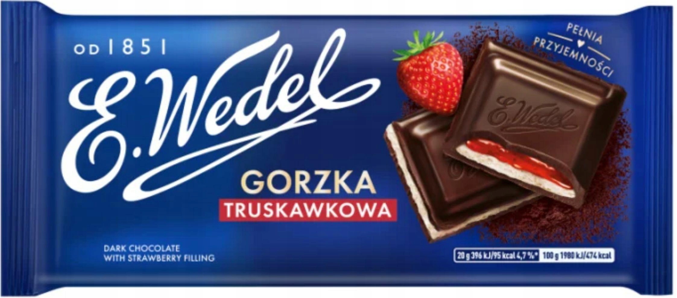 20 Sztuk Wedel Czekolada 100G Gorzka Truskawkowa