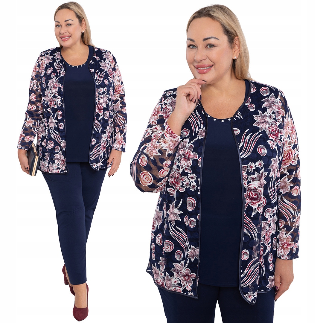 Komplet s topem s bílo červenými květy 48/50