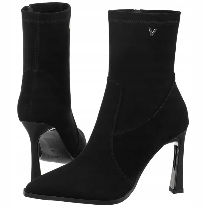 Dámské semišové boty Kotníkové Boty na podpatku Venezia černé V439-00782 Black