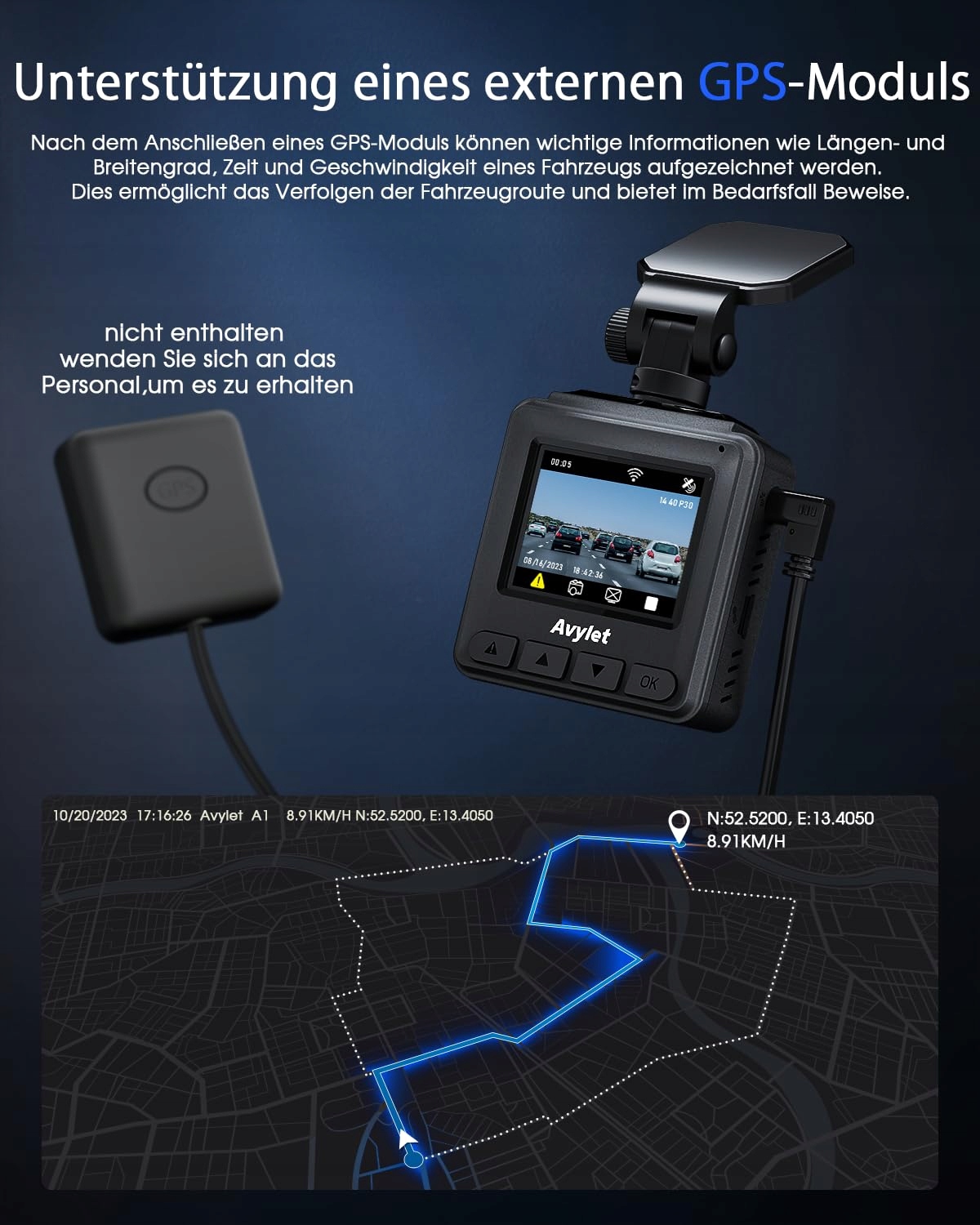 VORNE Kamera Samochodowa WiFi 2K GPS Aplikacja IPS Nocny Tryb 150° WDR — miniatura 4