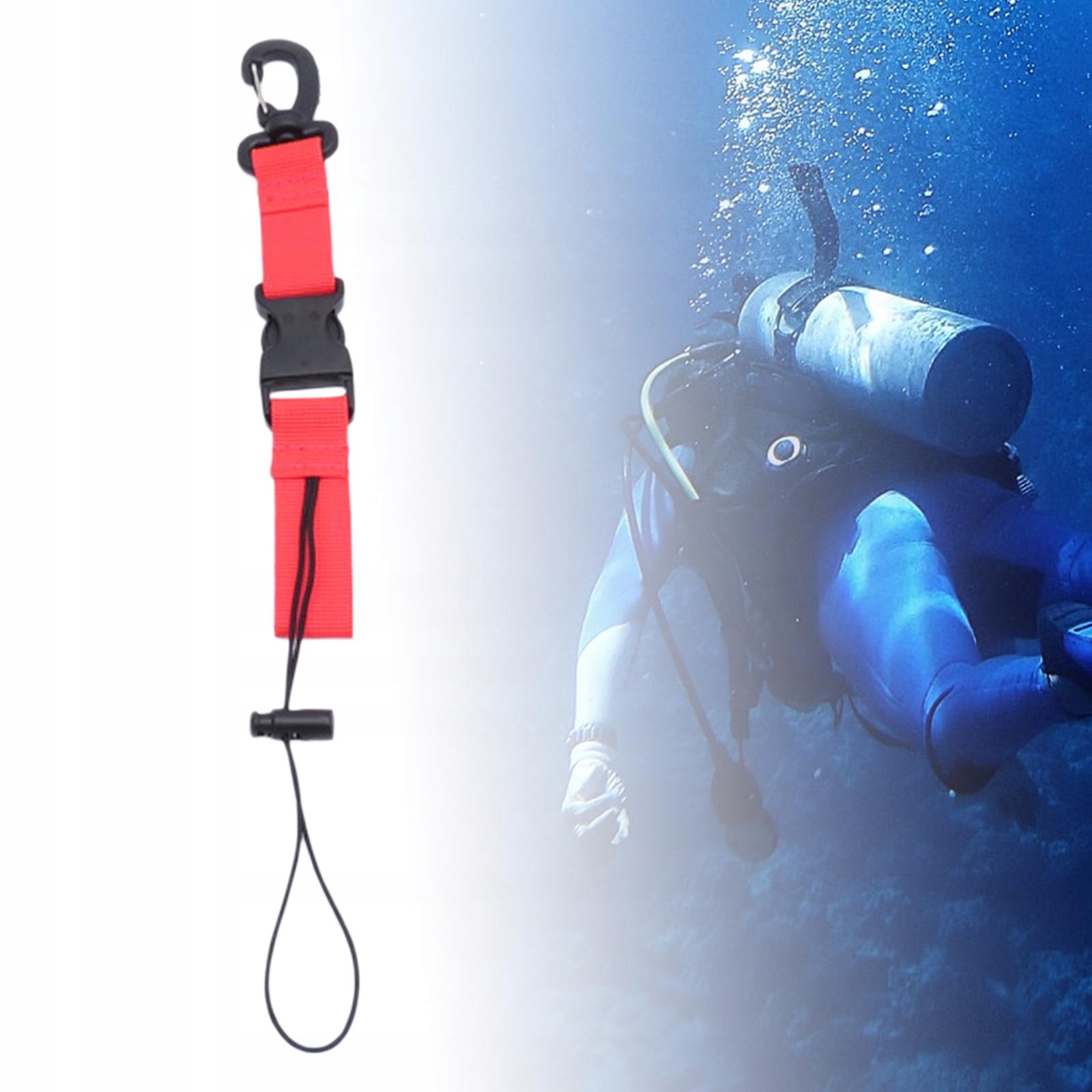 Scuba Diving Lanyard Clip Dive Camera Coil Red Typ brak informacji