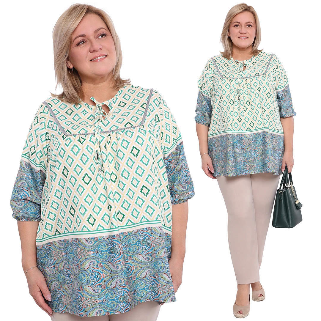 Tunika s provázkem, zeleno-žluté vzory 60/62