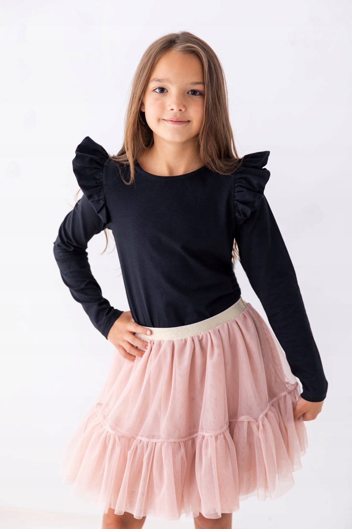 Lily Grey CZARNA GŁADKA BAWEŁNIANA BLUZKA FALBANKI 152 Marka Lily Grey