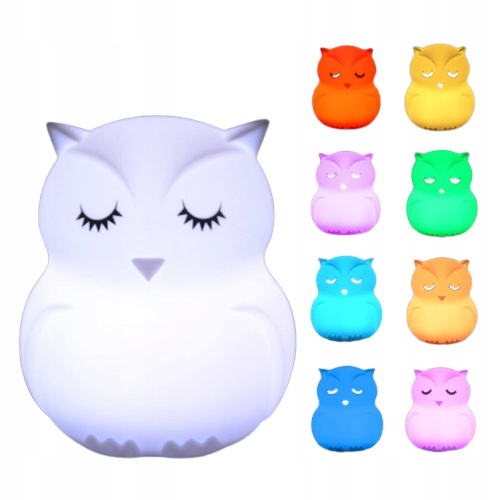 Lampka nocna silikonowa SÓWKA Świetlaczek pilotem Zasilanie akumulatorowe
