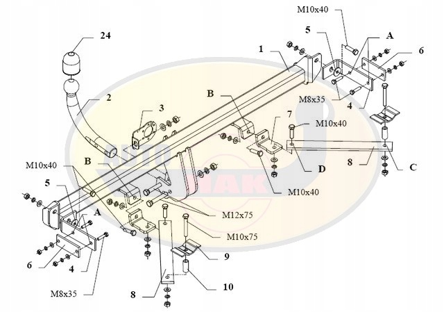 Hak holowniczy odkręcany VW POLO 1990-1994 K02 Producent Auto-hak