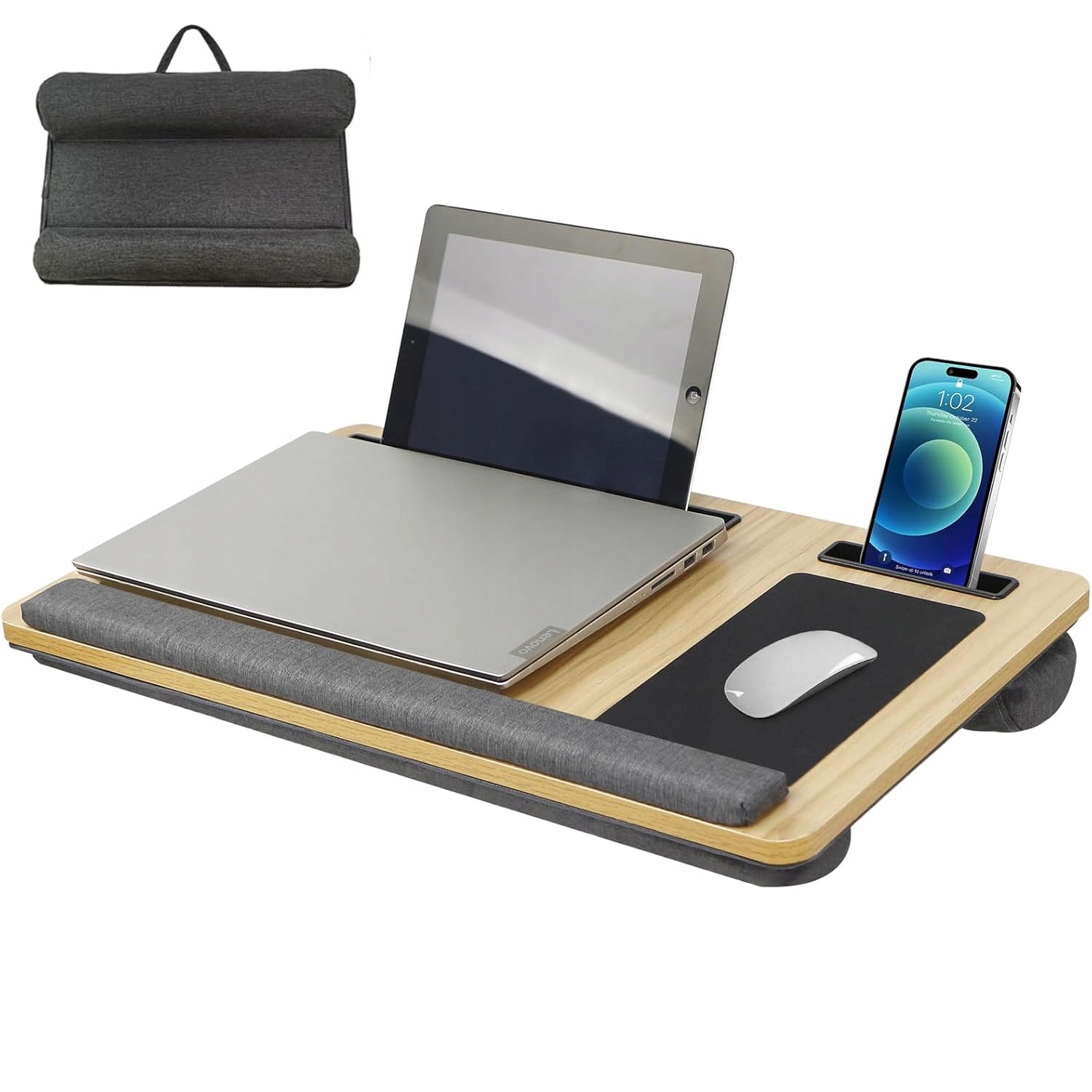 Stojak Przenośne Biurko Na Laptopa Drewniane Z Uchwytem Podkładką Pod Mysz