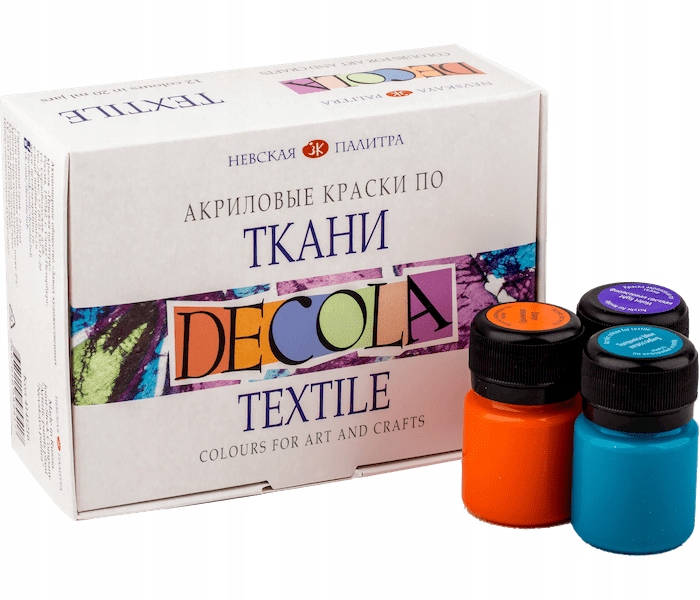 

Zestaw farb do tkanin 12 kol x 20ml Decola Textile