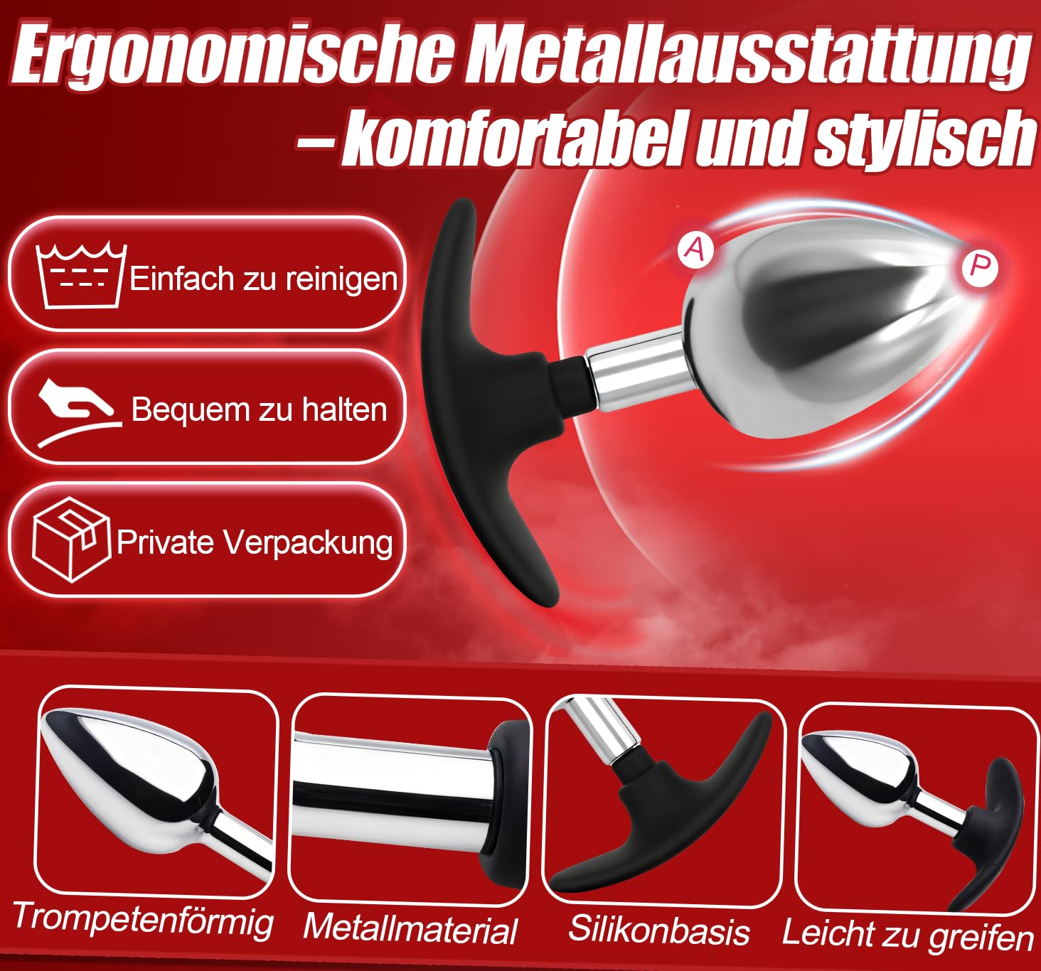 METALOWY ZESTAW ANALNY DLA KOBIET I MĘŻCZYZN SILIKONOWY BUTTPLUG PROSTATY — miniatura 5