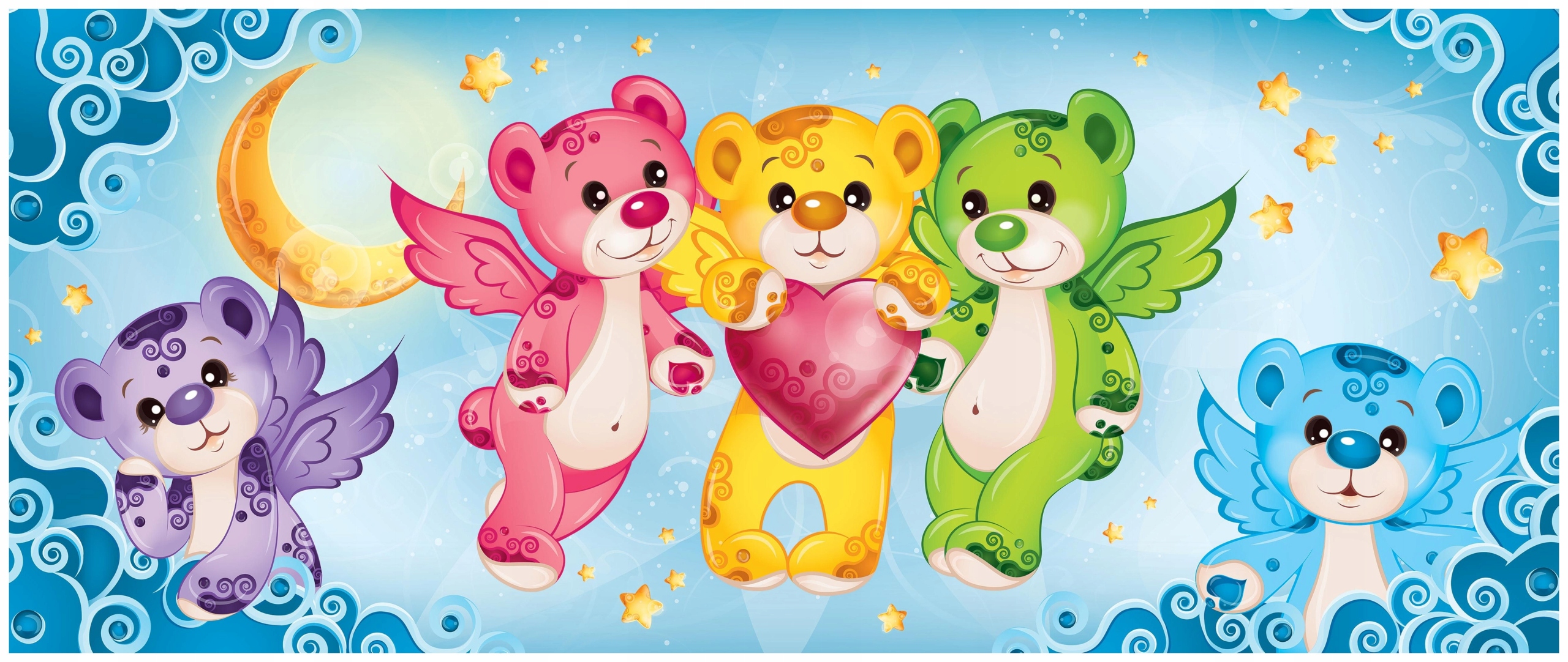 Fototapeta Medvídci s křídly srdce hvězdy do dětského pokoje 250x104 lepidlo