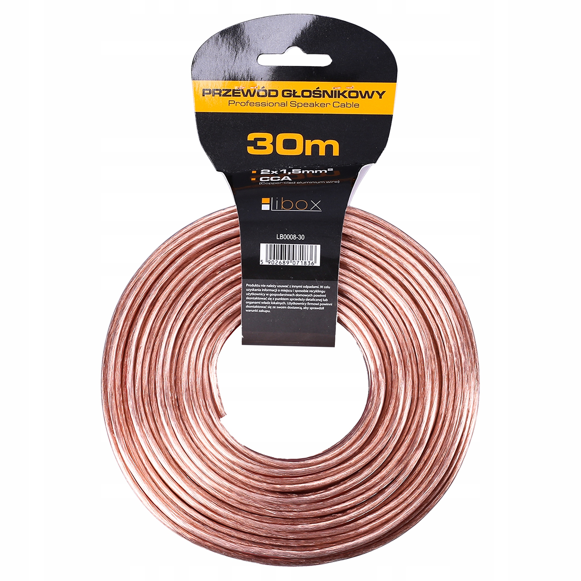 

Kabel Głośnikowy Beztlenowa Miedź 30M 2x1,50