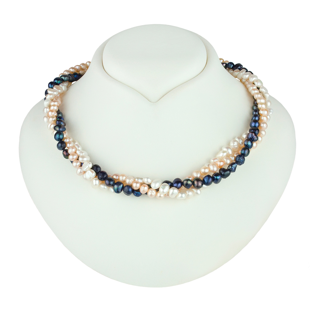 Stříbrný Náhrdelník – Kolia Z Tříbarevných Perel