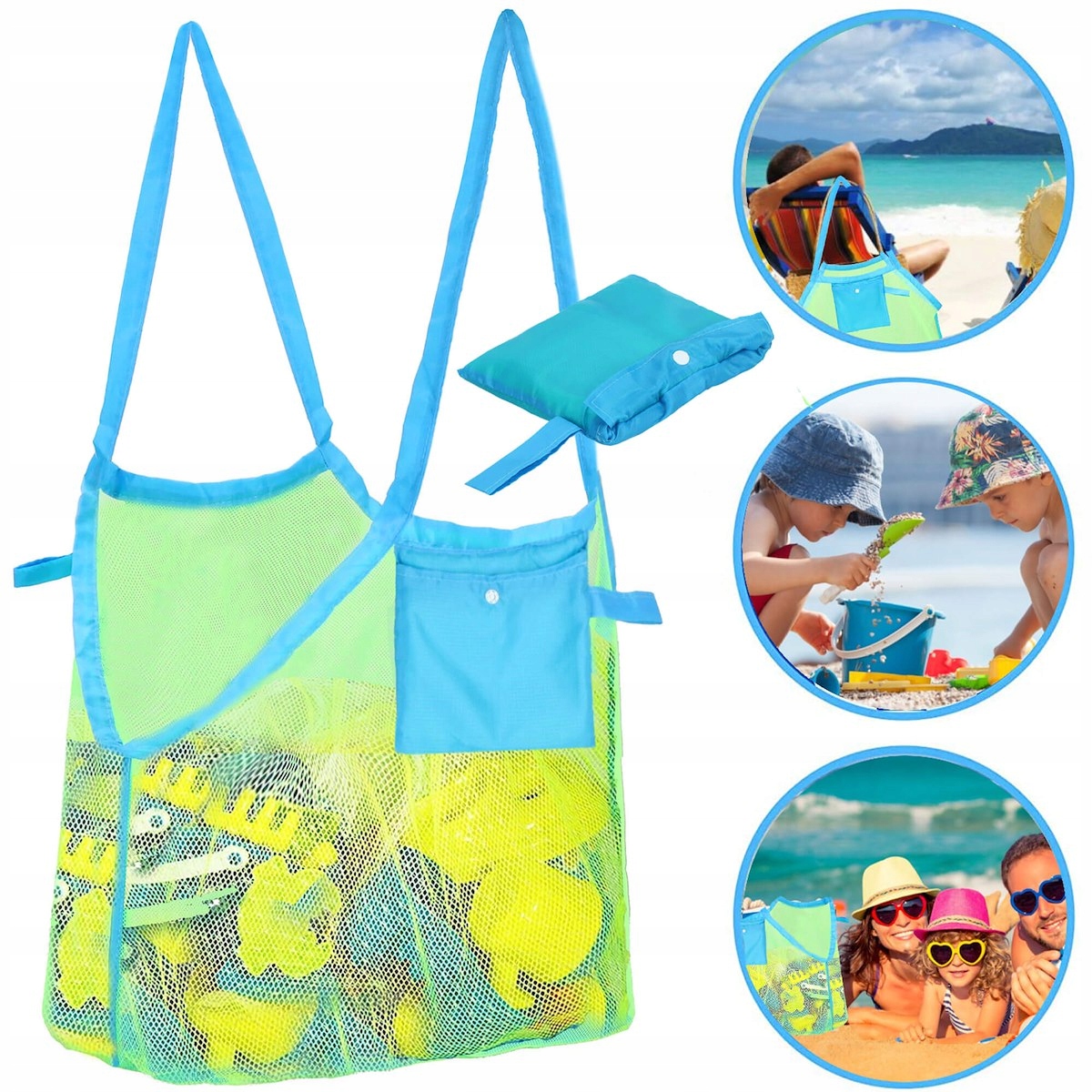 SIATKA NA PLAŻĘ ZABAWKI ZAKUPY TORBA PLAŻOWA TORBEKA DUŻA LEKKA XXL WOREK Wysokość 45 cm
