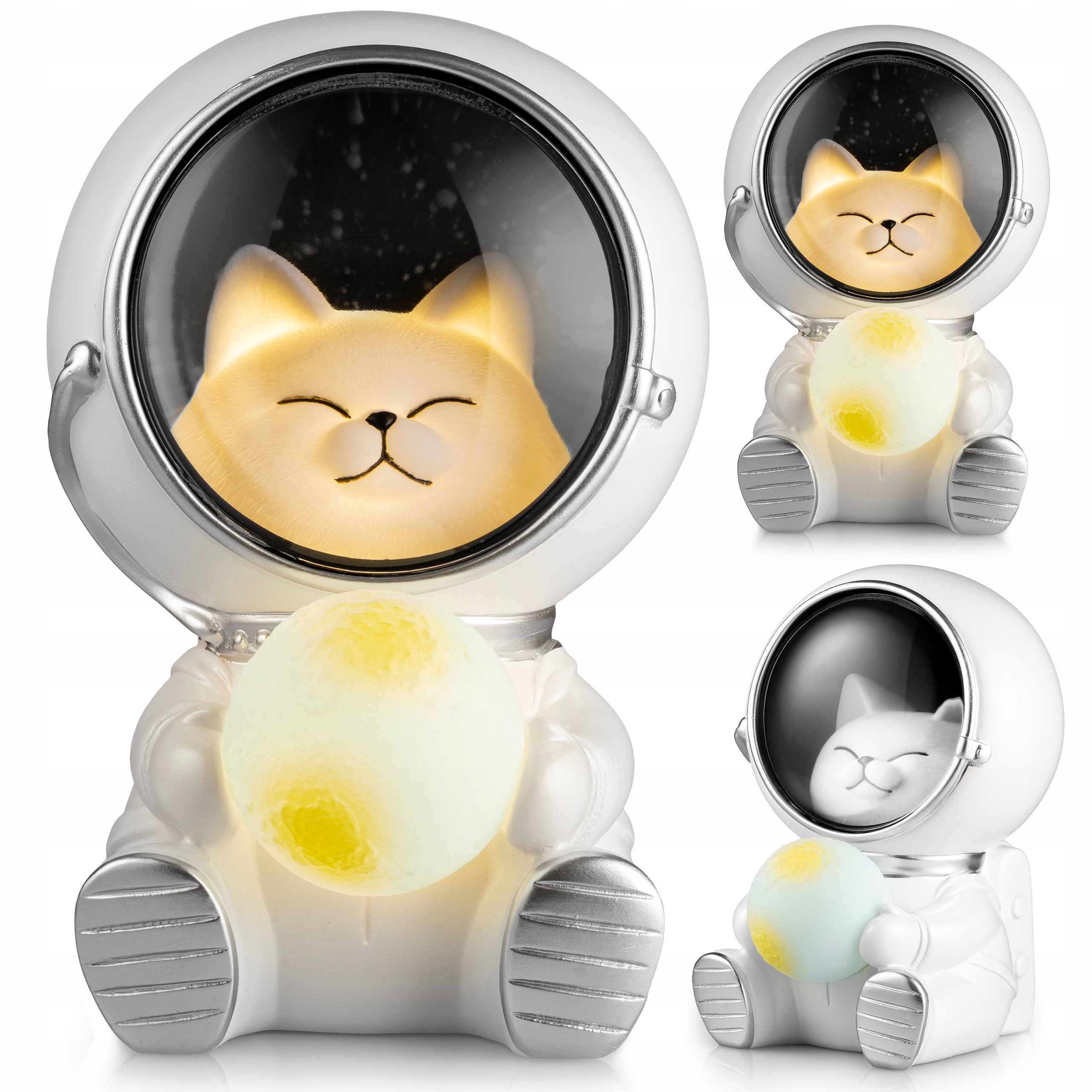 LAMPKA NOCNA LED KOT ASTRONAUTA - Prezent Dla DZIECKA - CIEPŁE SWIATŁO