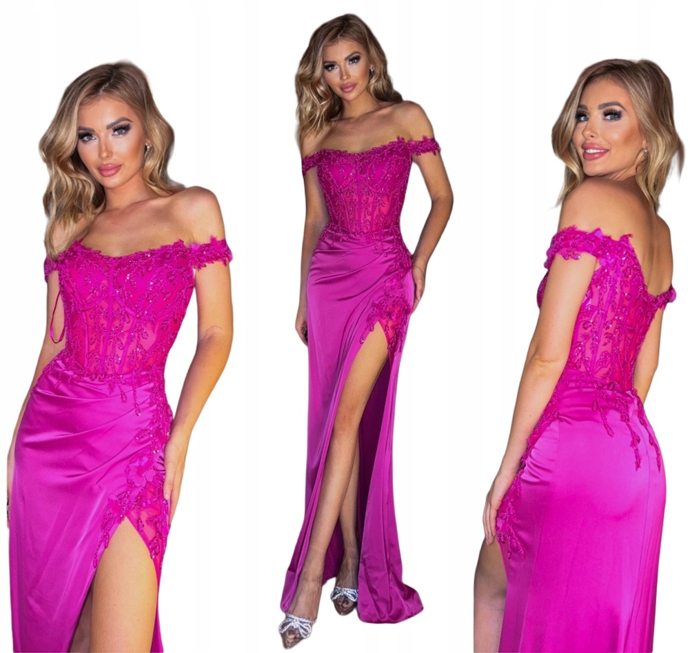 Šaty Mauri Fuksja dlouhá večerní elegantní na svatební hostina ples S