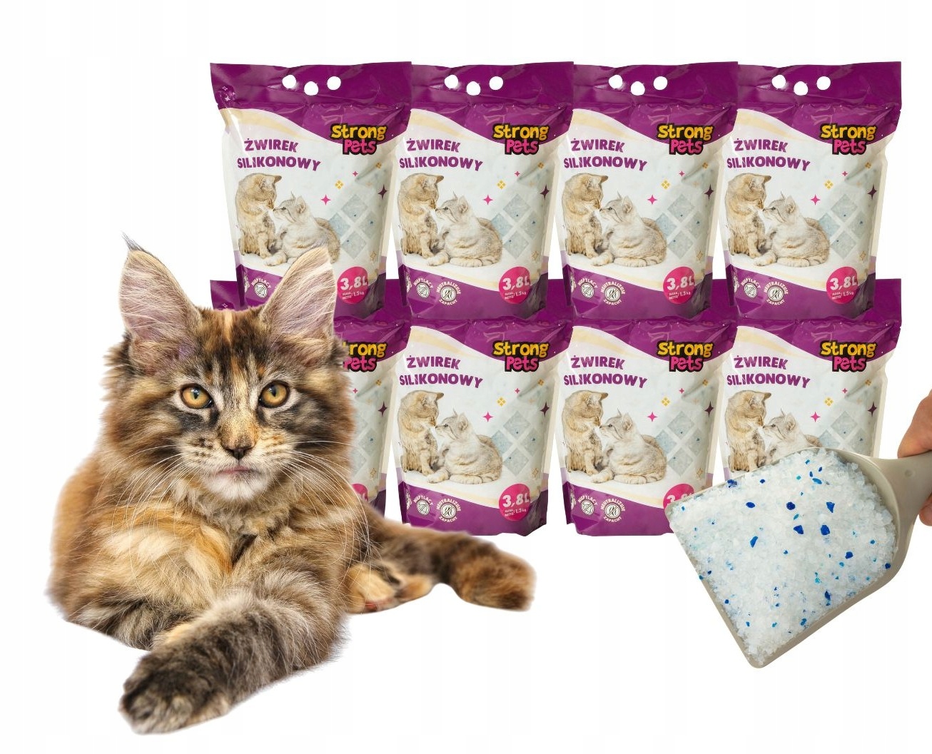 Levně Strong Pets Silikonové Stelivo Pro Kočky 8x3,8 l Bezprašný Bez Zápachu 30,4 l