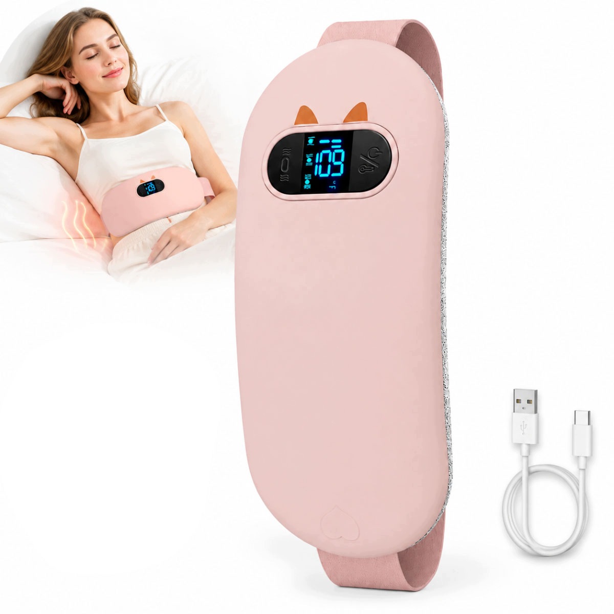 Pas Menstruacyjny Grzewczy Na Brzuch Plecy Bóle Rozgrzewający Wibrujący Usb