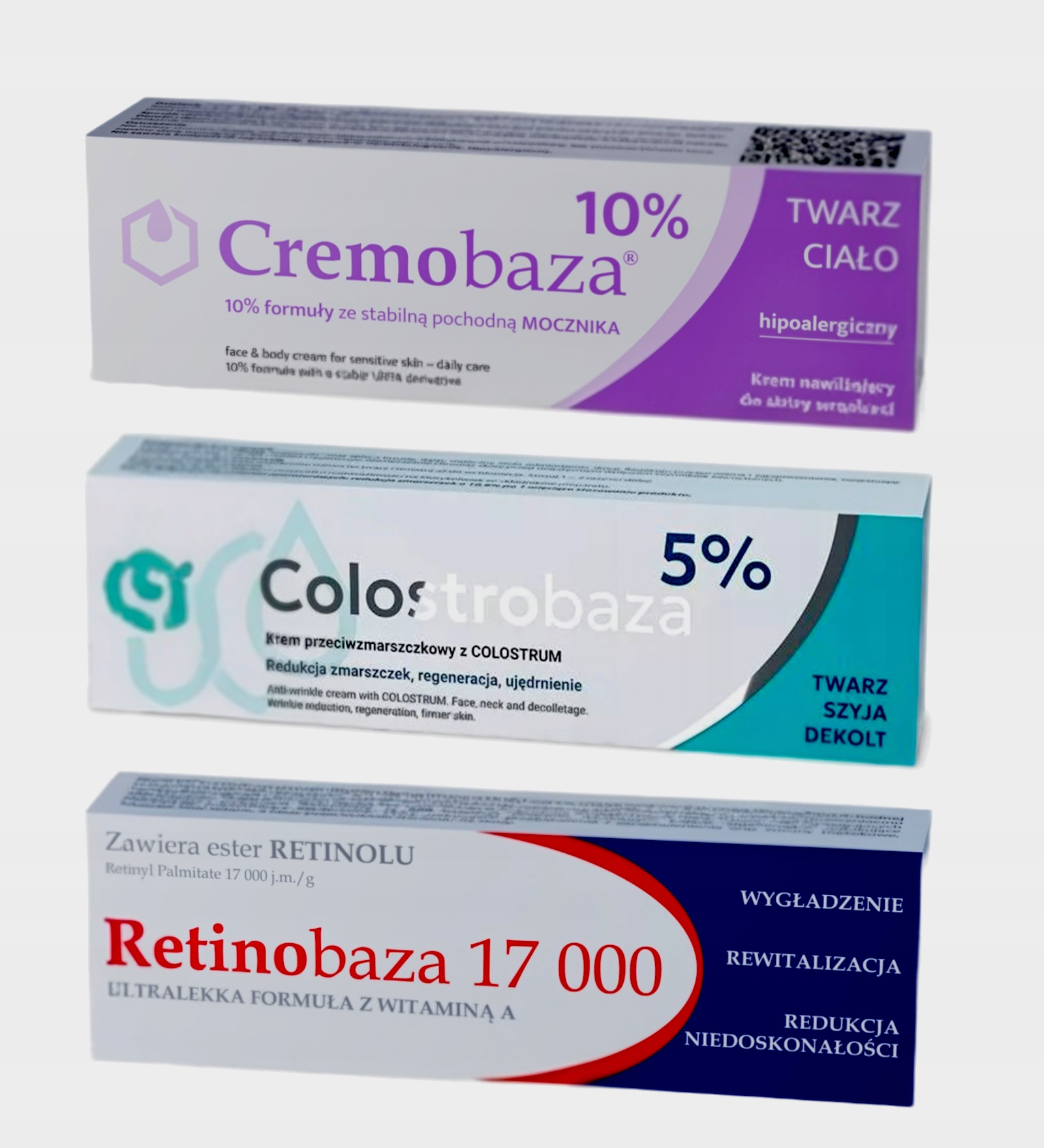 3 Kremy Farmapol Cremobaza 10%, Colostrobaza 5%, Retinobaza 17 000 3x 30g