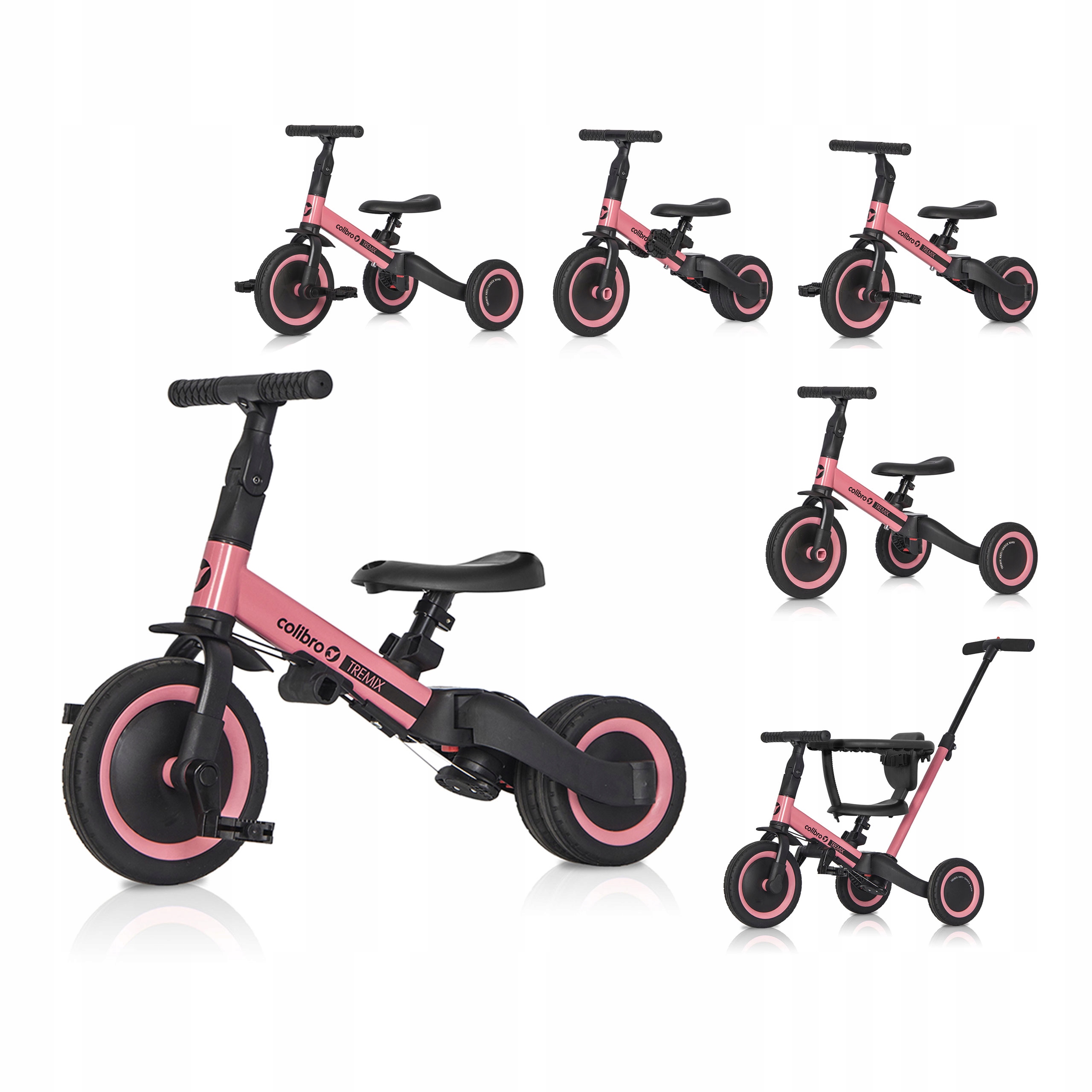 Rowerek dziecięcy trójkołowy dwukołowy z pchaczem pedałami Tremix Up 6 w 1