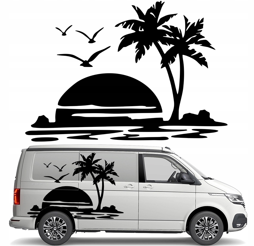 Nálepka Grafika na karavan auto přívěs Palmy Slunce Sun Beach 90x130