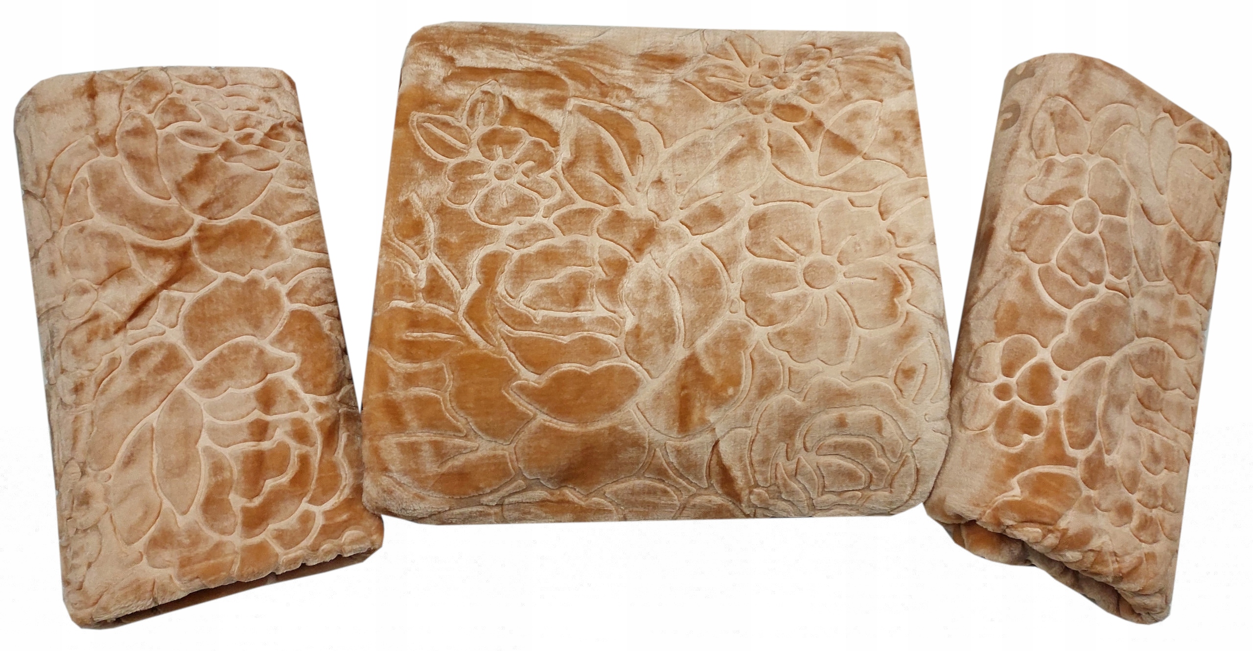 Komplet Narzuta Na Kanapę I Dwa Fotele Elway Akrylowa Beżowa Grube Tłoczone