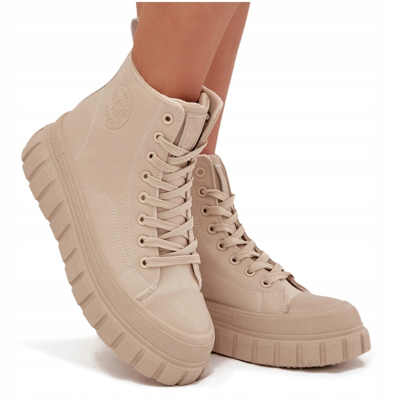 Dámské Zateplené Tenisky Platforma Eko Kůže Big Star SS274535 Béžové 39