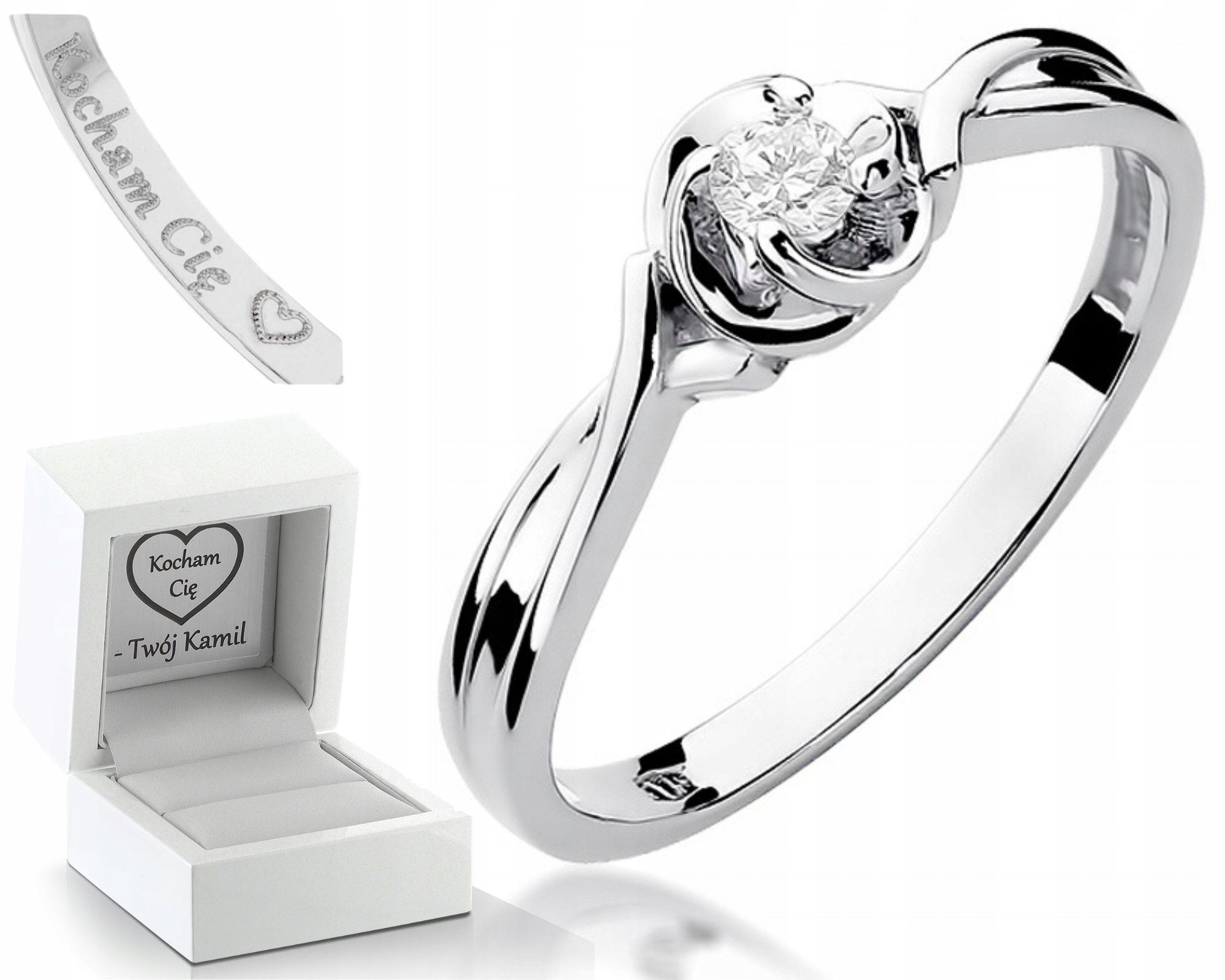 Prstýnek S Briliantem Bílé Zlato Gravírování Bonus Zlato