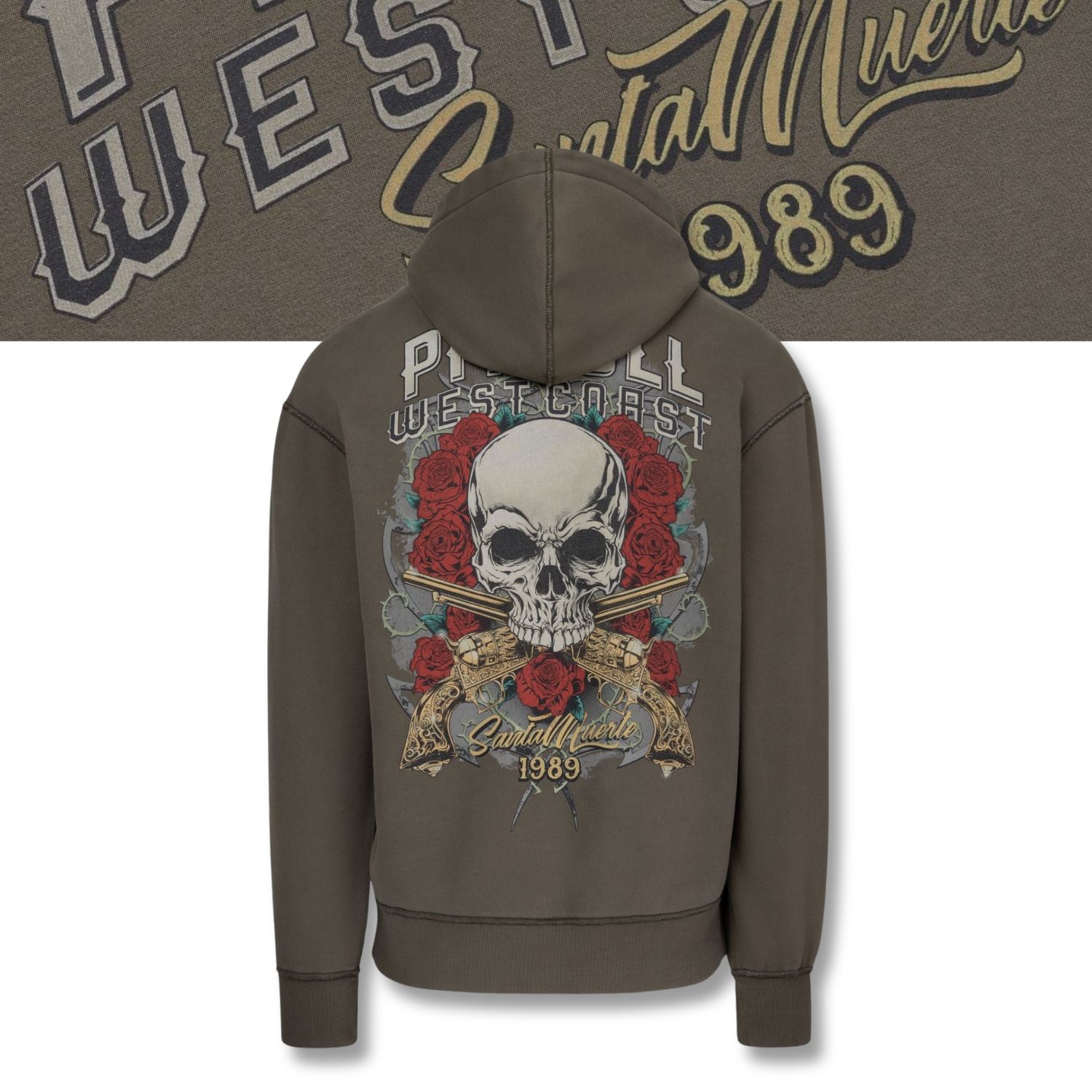 Pánská mikina s kapucí Pitbull Washed Santa Muerte Potisk Print Sprana