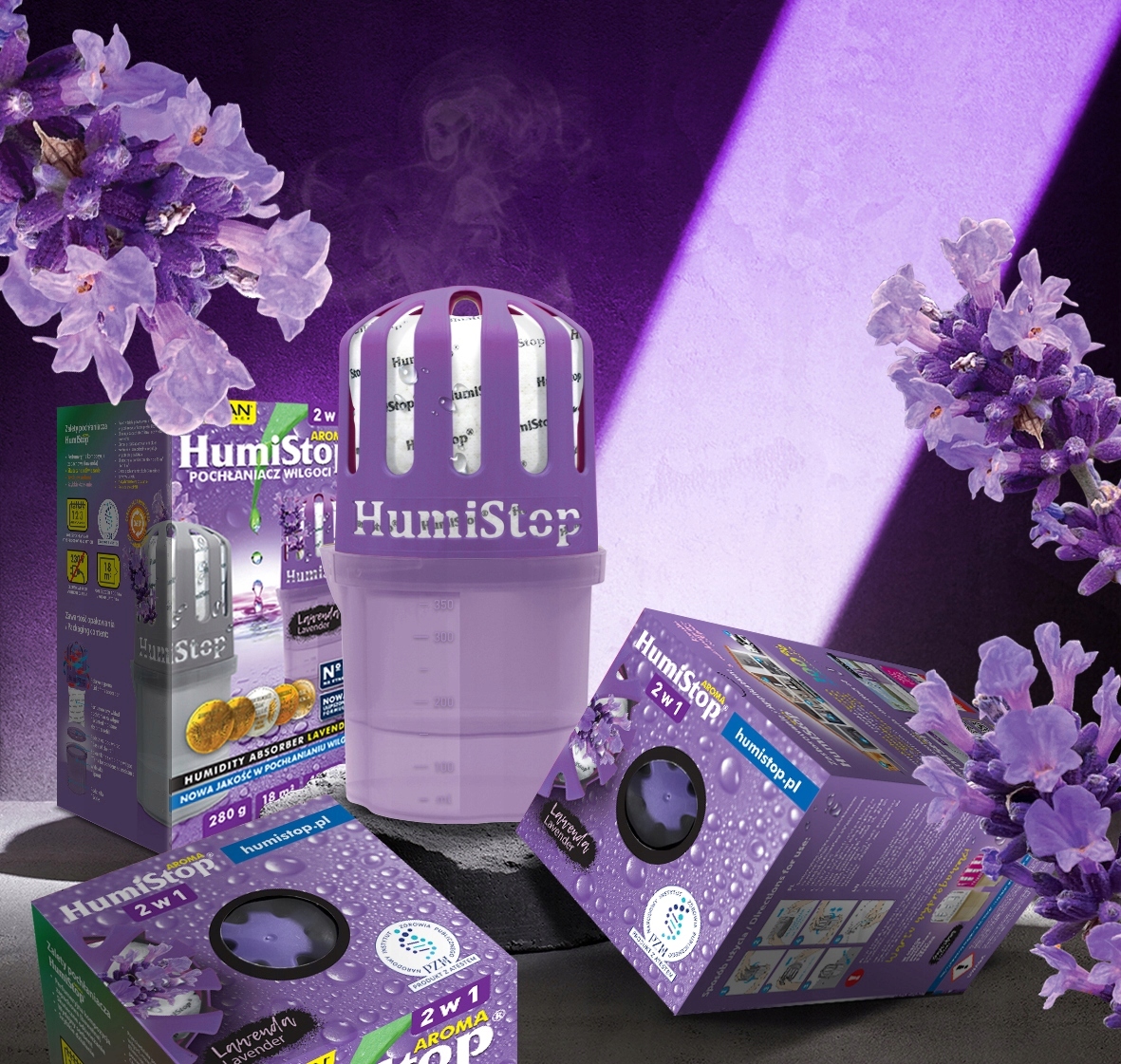 POCHŁANIACZ WILGOCI HUMISTOP Z WKŁADEM LAWENDOWY WKŁAD ZAPAS 280g HUMISTOP Model HumiStop Lawendowy