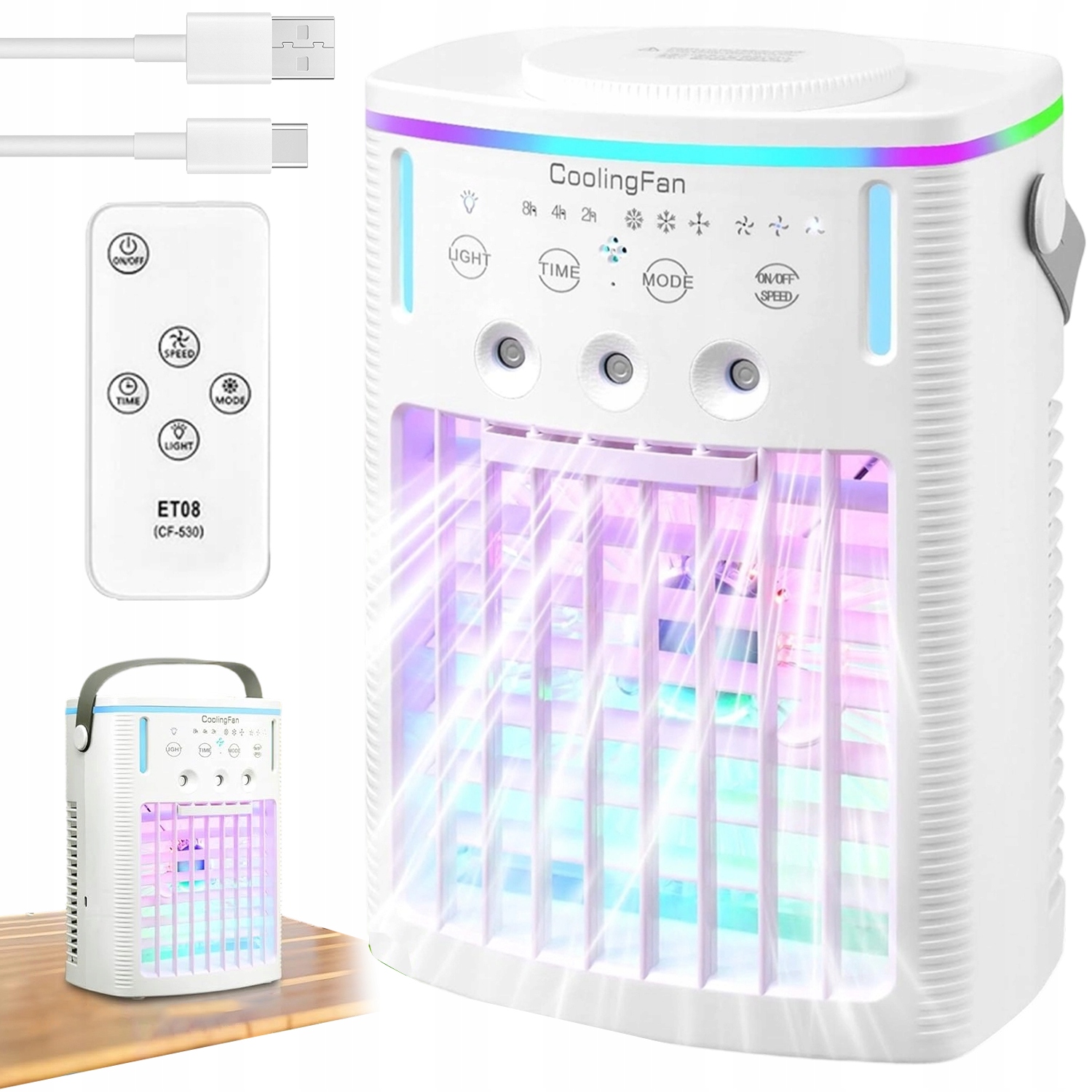 4V1 Mobilní Klimatizátor Zvlhčovač Ventilátoru 900 ML 9 W Tichý Dálkové Ovládání Bílé