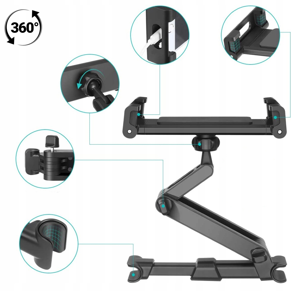 Uchwyt samochodowy na Zagłówek 360° do tabletu telefonu, Na Telefon Tablet Rodzaj do tabletów