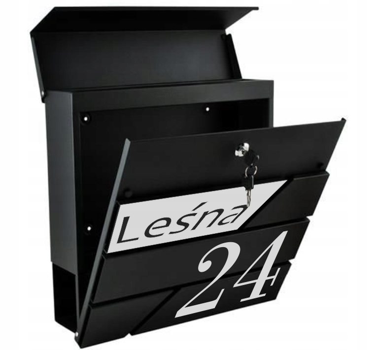 DUŻA SKRZYNKA NA LISTY POCZTOWA Z NUMEREM DOMU ADRESEM GAZETY Z NAPISEM Kolor odcienie szarości