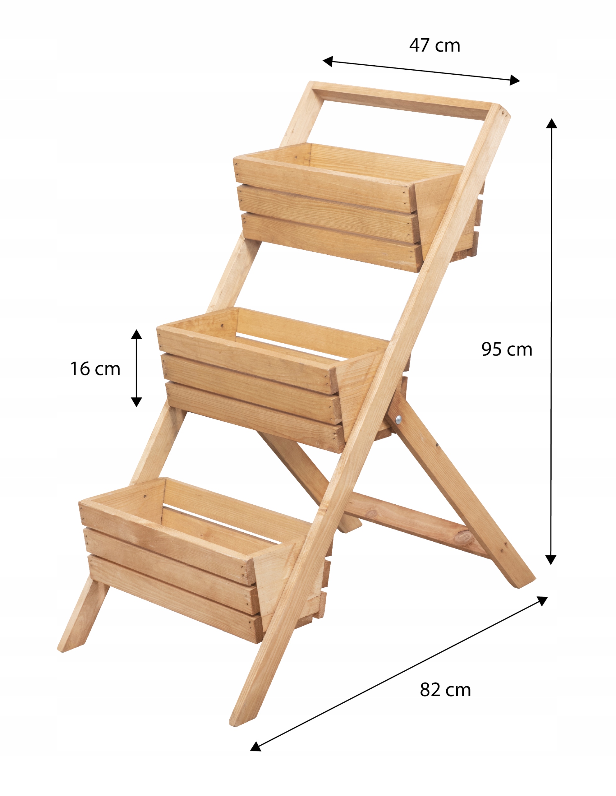 KWIETNIK STOJĄCY DREWNIANY DRABINKA STOJAK NA KWIATY POLSKI PRODUKT SZARY Maks. szerokość 47 cm