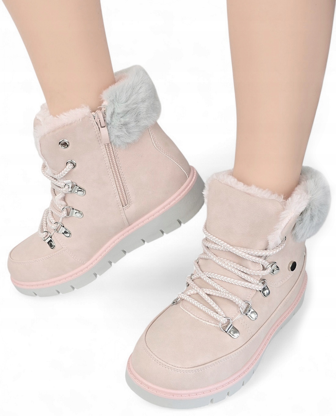 Zateplené dámské kozačky Šněrovací zip Sněhule s kožešinou Trepy *38*