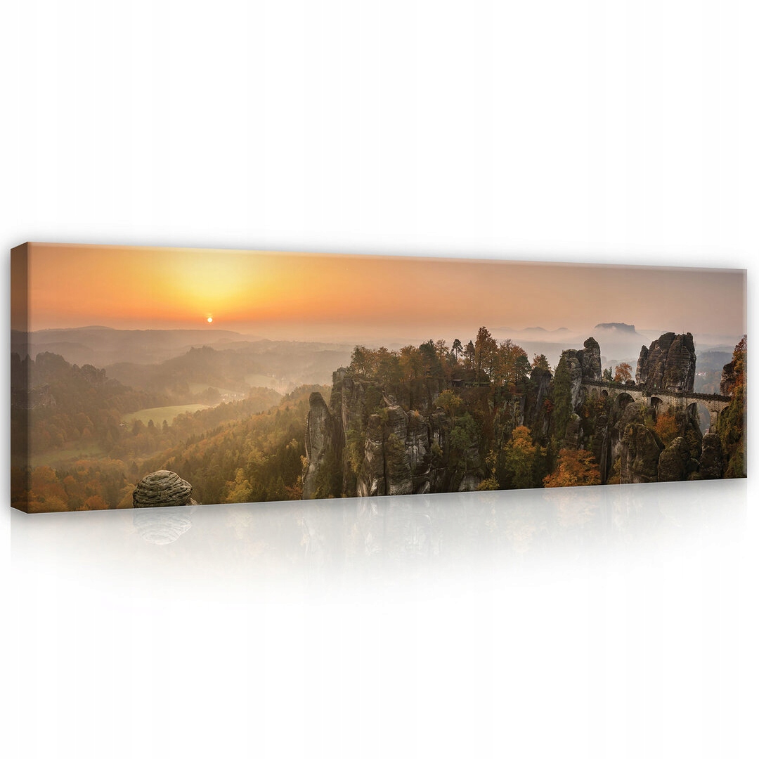 Obraz 145x45 Úsvit západ hory skály les mlha příroda klid