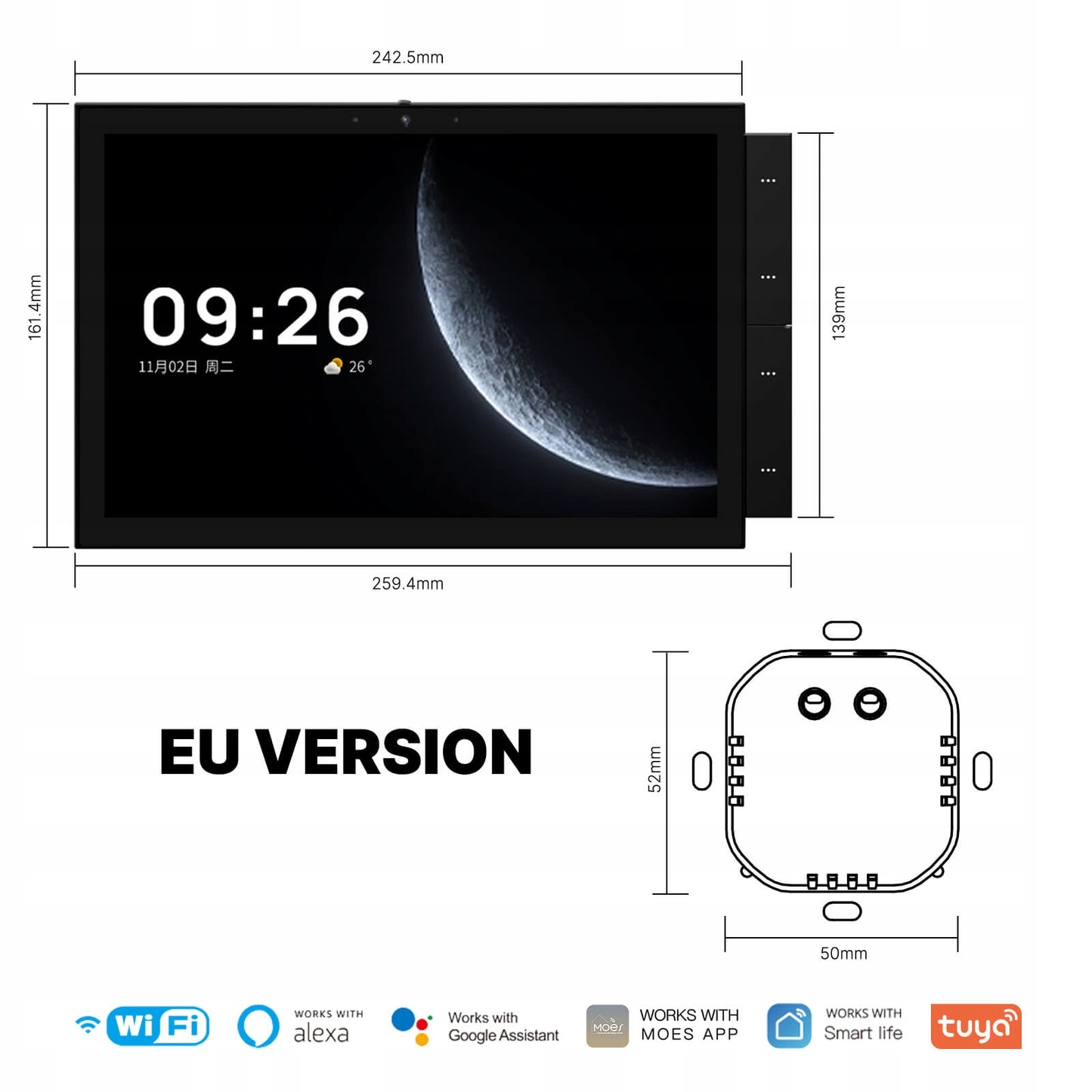 Panel sterowania Smart domu MOES Tuya przekątnej 10,1'' bramką Zigbee BT Seria CCP-TY10